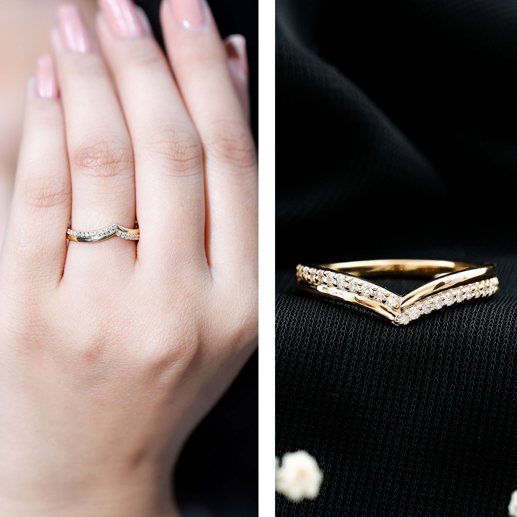 Pave Set Round Cut Natural Diamond Chevron Ring Natural - ( HI-SI ) - Rosec Jewels