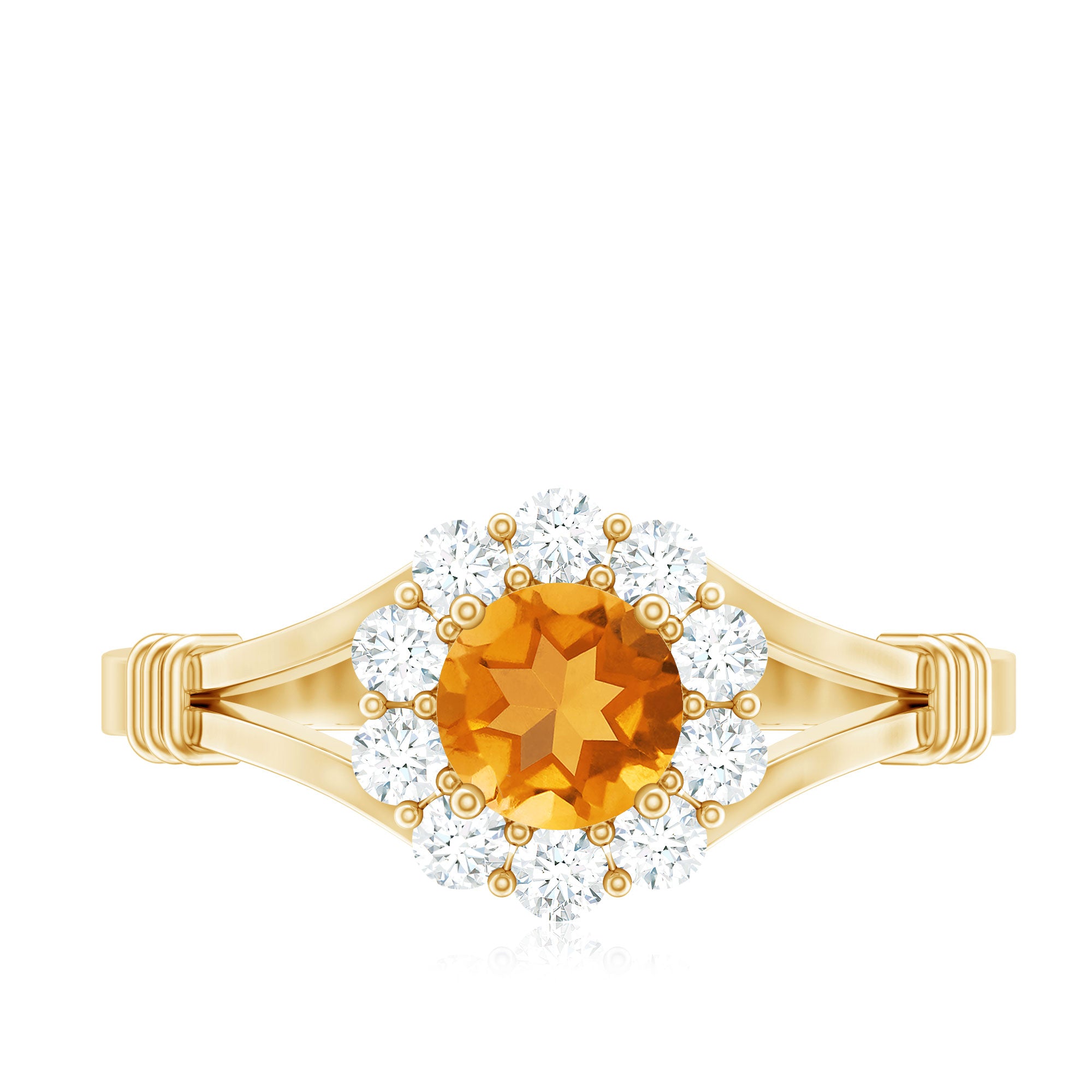 Genuine Citrine Diamond Flower Engagement Ring with Split Shank AAA - Rosec Jewels