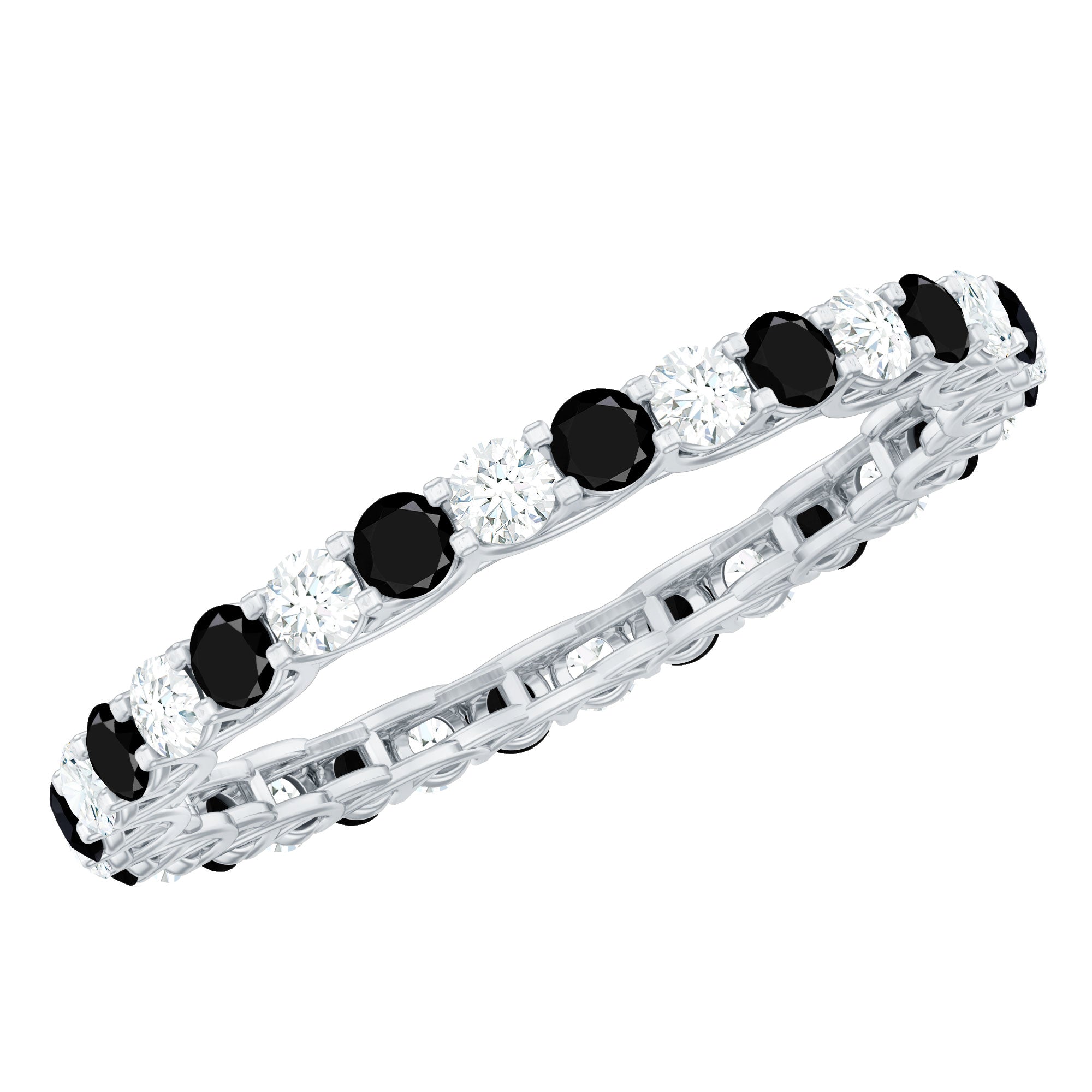 1.75 CT Black Diamond and Moissanite Full Eternity Ring in Trellis Setting