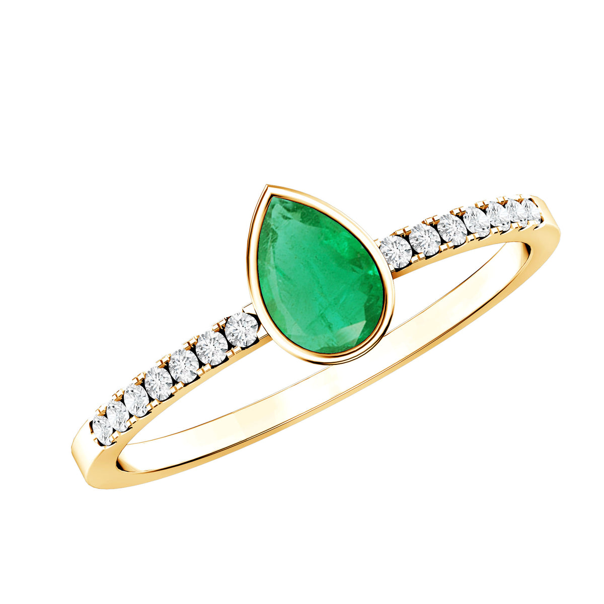 Pear Shaped Emerald Engagement Ring with Diamond Side Stones AAA - Rosec Jewels