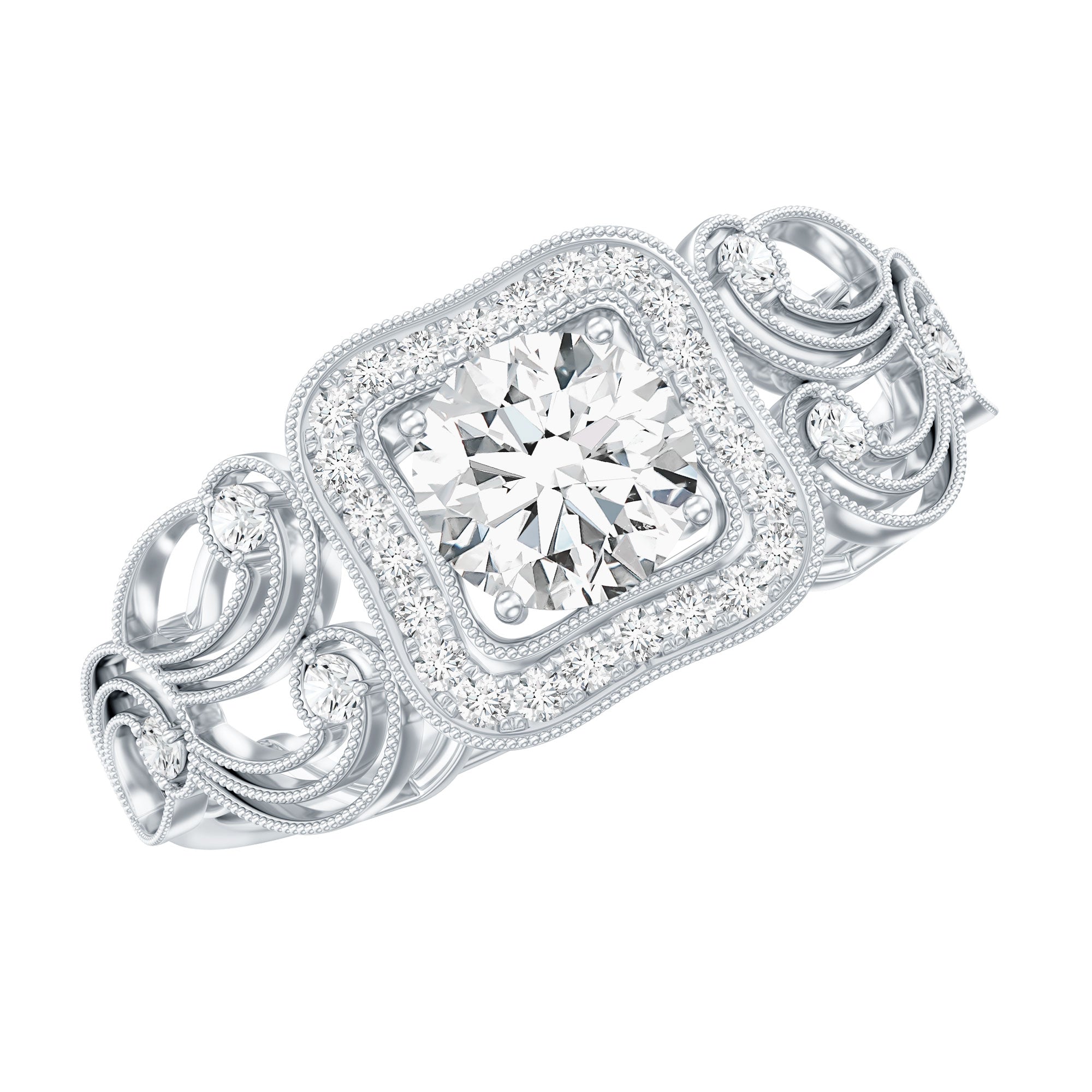 Certified Moissanite Art Deco Engagement Ring for Women D-VS1 - Rosec Jewels