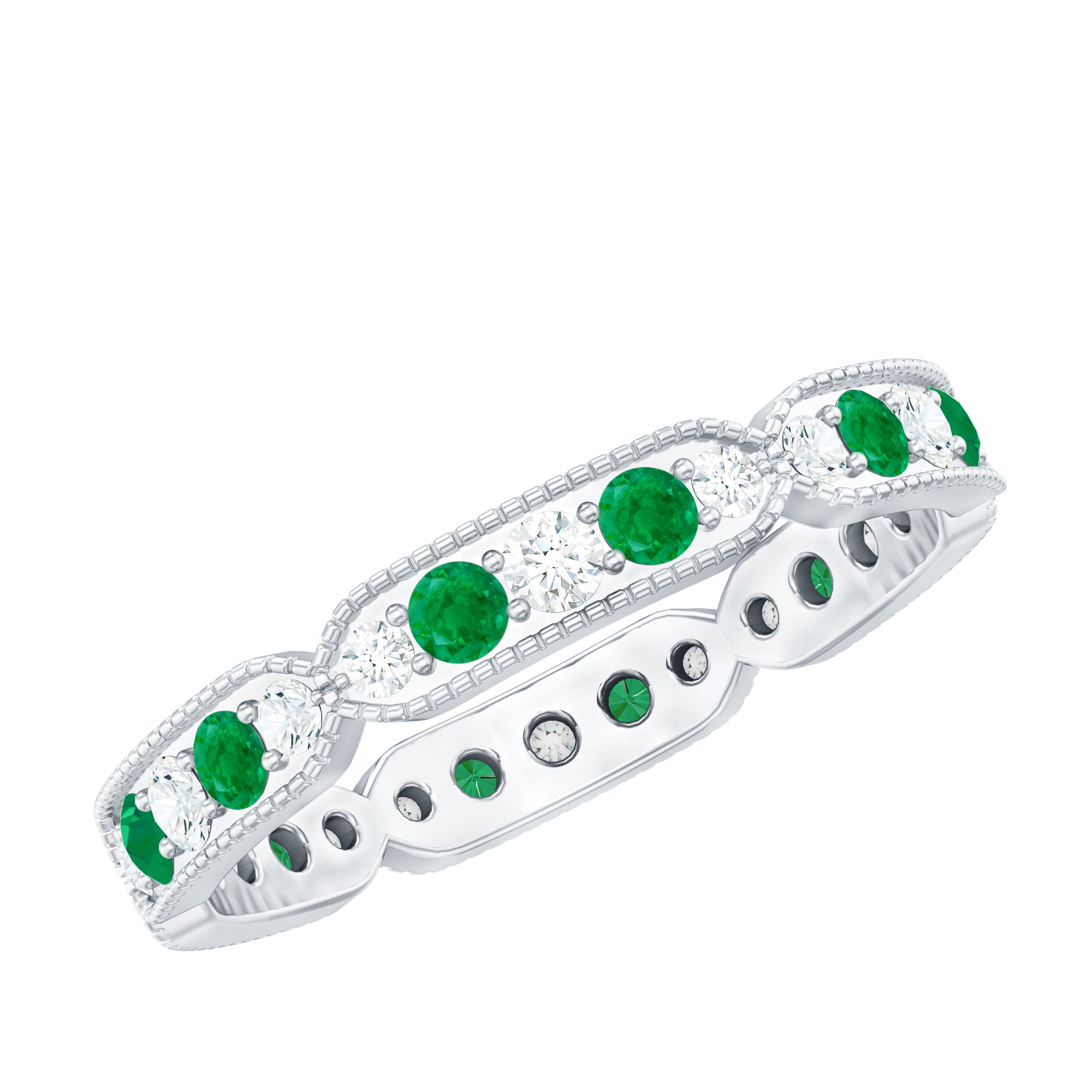 Emerald and Diamond Alternating Eternity Ring AAA - Rosec Jewels
