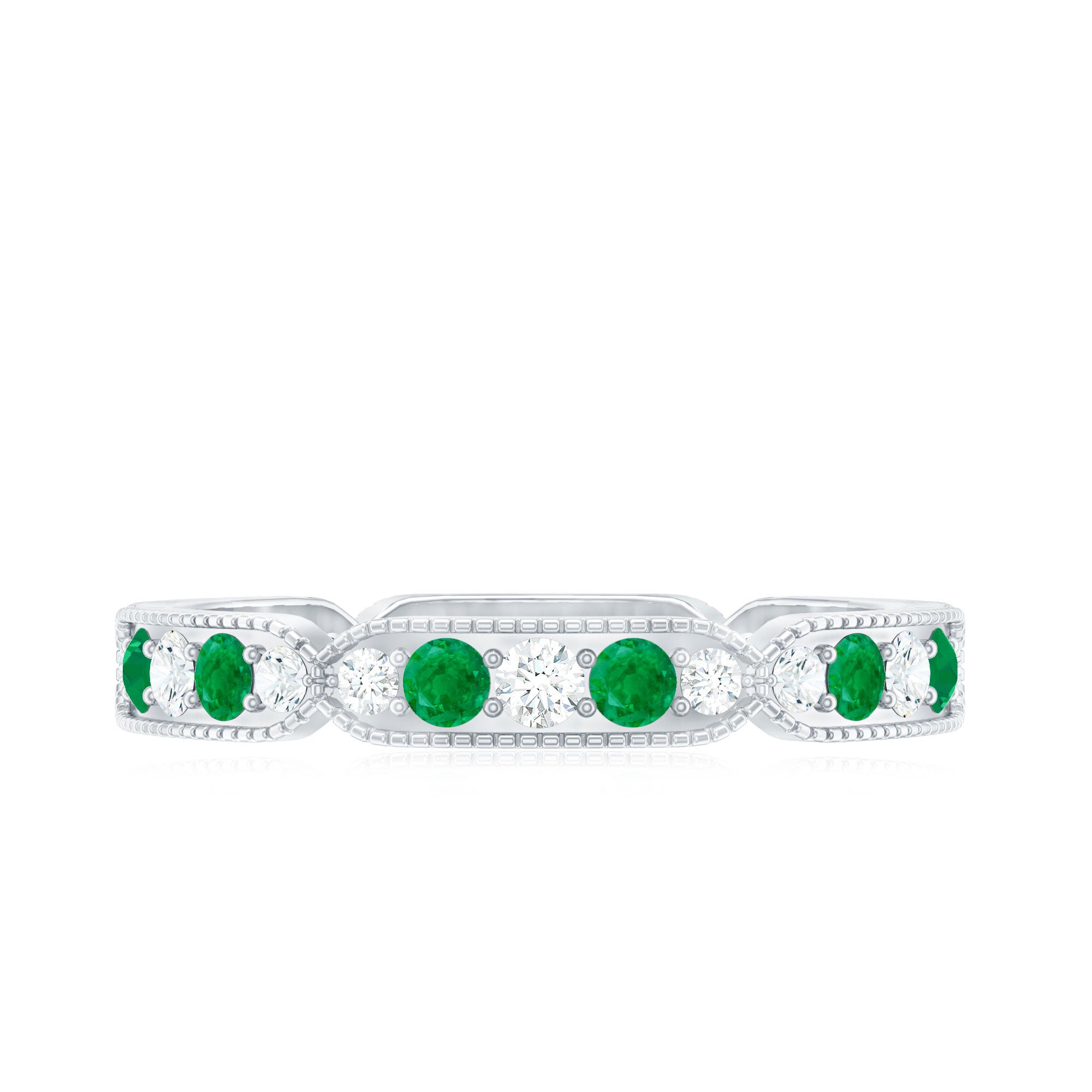 Emerald and Diamond Alternating Eternity Ring AAA - Rosec Jewels