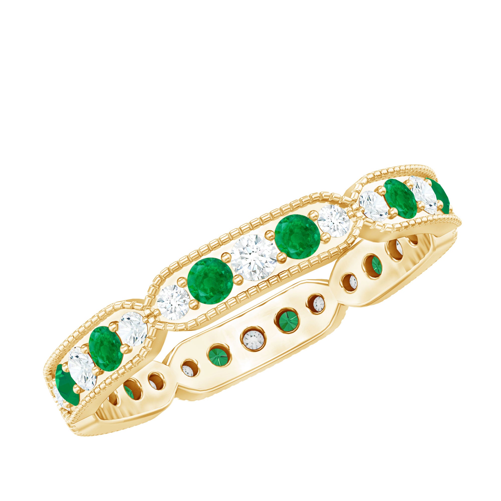 Emerald and Diamond Alternating Eternity Ring AAA - Rosec Jewels