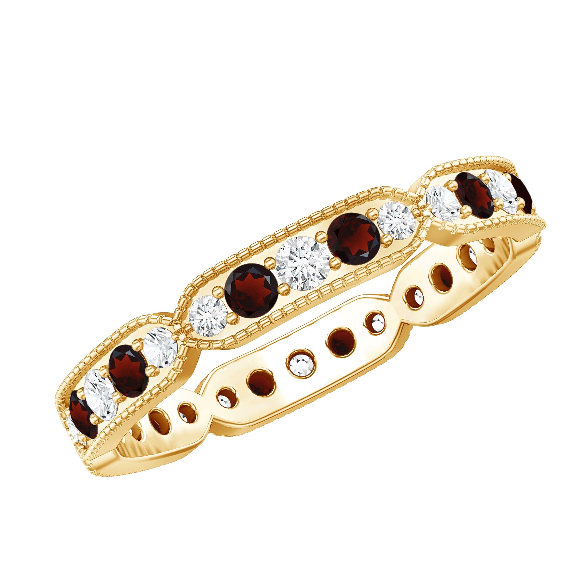 Vintage Inspired Garnet Eternity Ring with Diamond AAA - Rosec Jewels