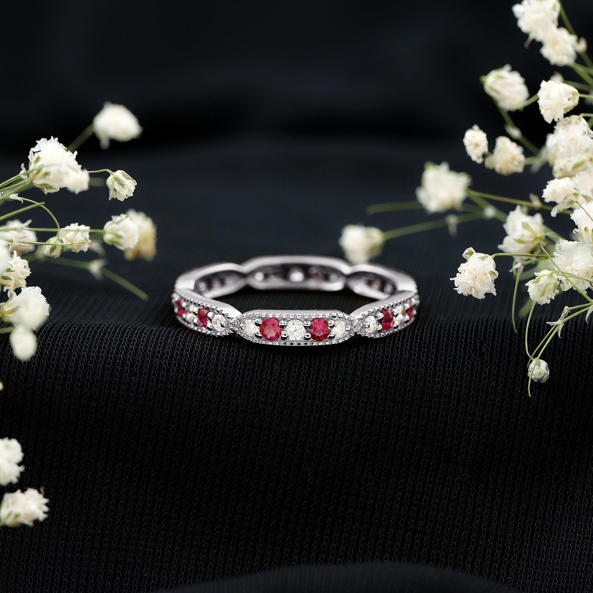 Real Ruby Diamond Eternity Ring for Anniversary AAA - Rosec Jewels