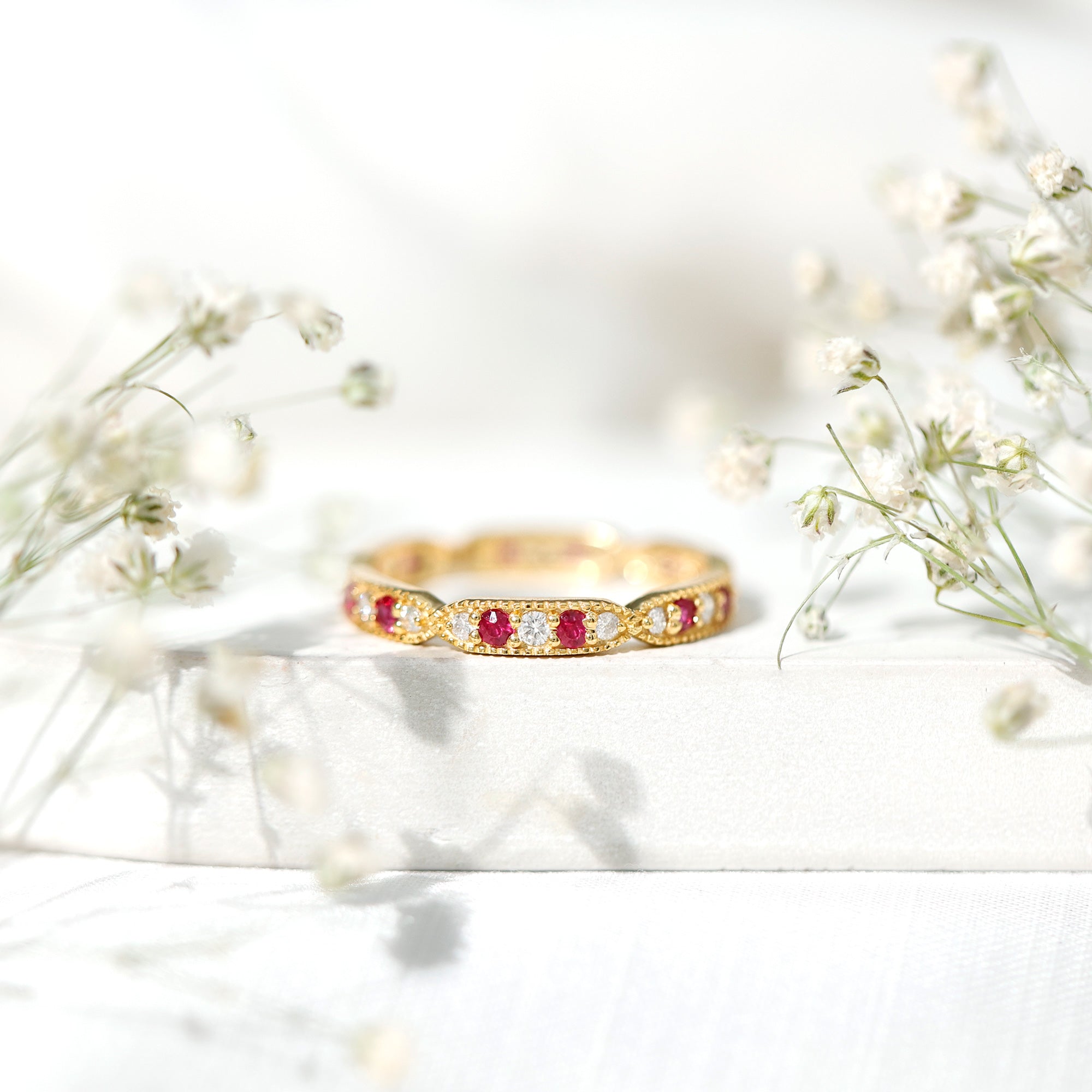 Real Ruby Diamond Eternity Ring for Anniversary AAA - Rosec Jewels