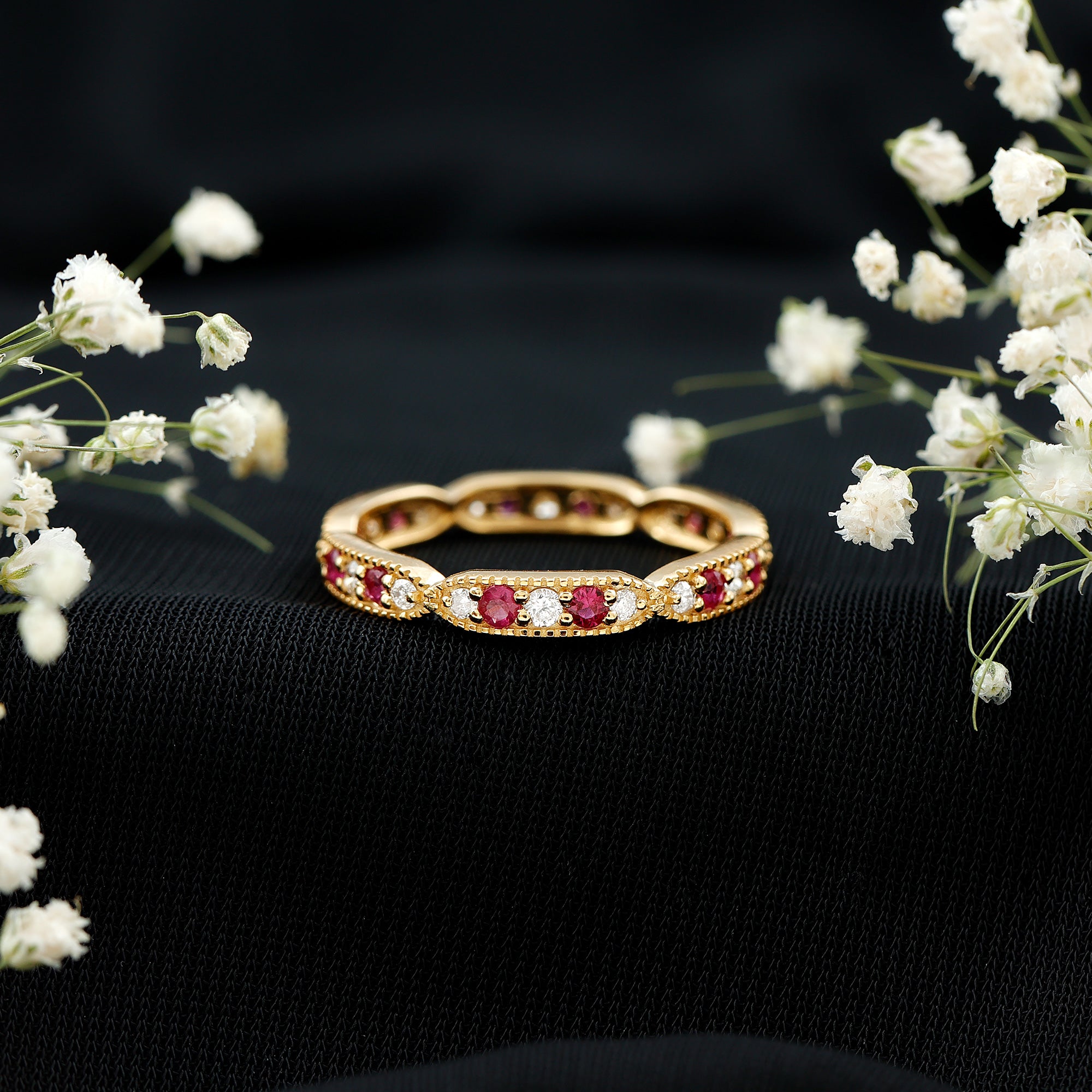 Real Ruby Diamond Eternity Ring for Anniversary AAA - Rosec Jewels