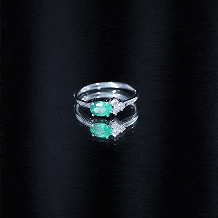 AAA Quality Oval Cut Emerald East West Promise Ring with Diamond Trio AAA - Rosec Jewels
