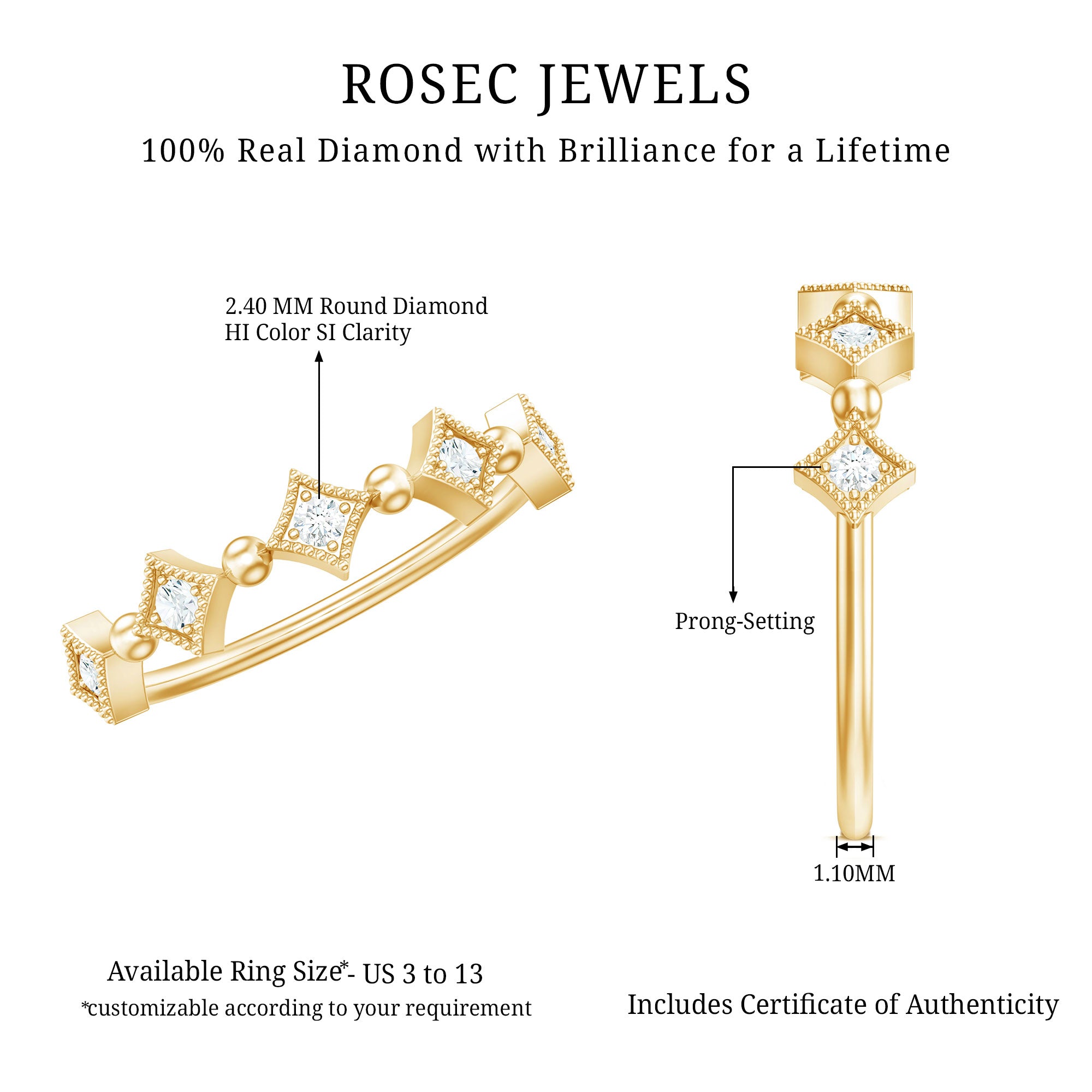 Certified 5 Stone Diamond Dainty Ring Natural - ( HI-SI ) - Rosec Jewels