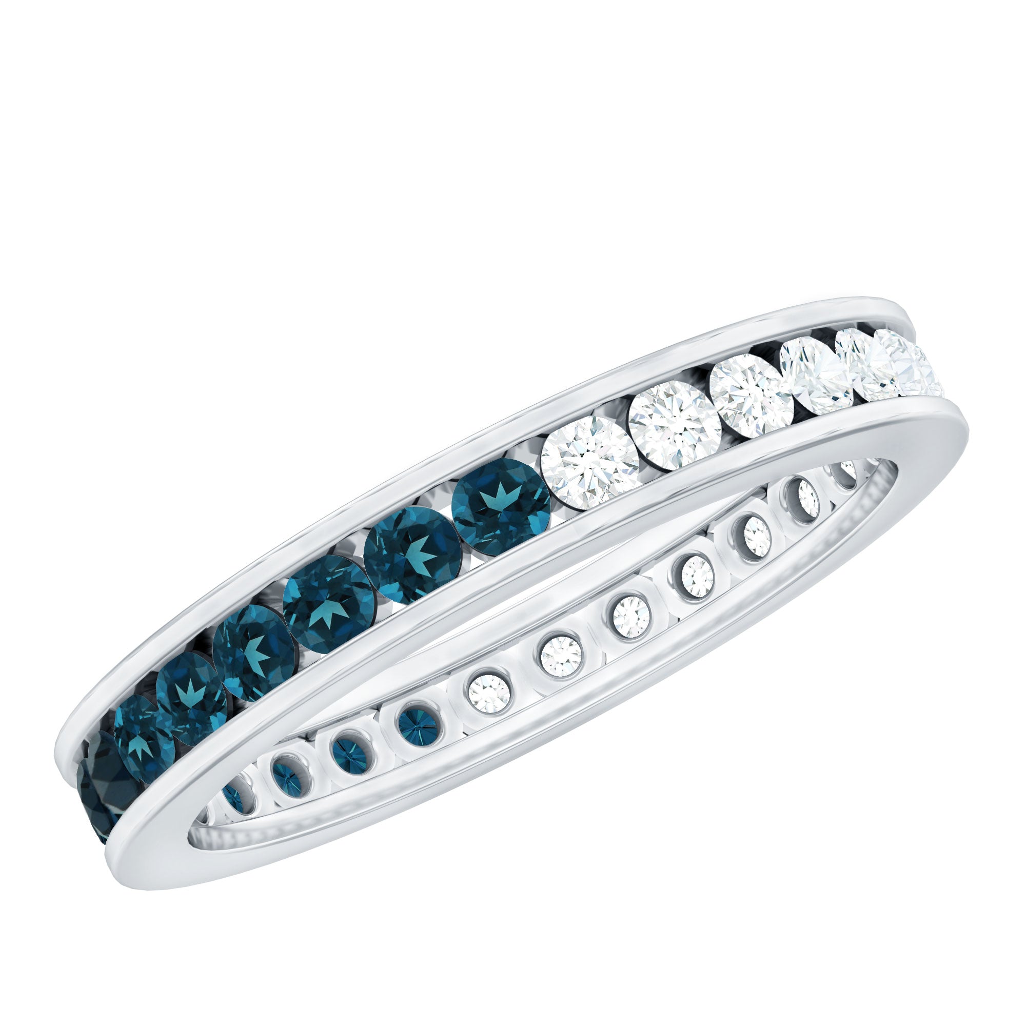 London Blue Topaz and Moissanite Eternity Ring With Certificate AAA - Rosec Jewels