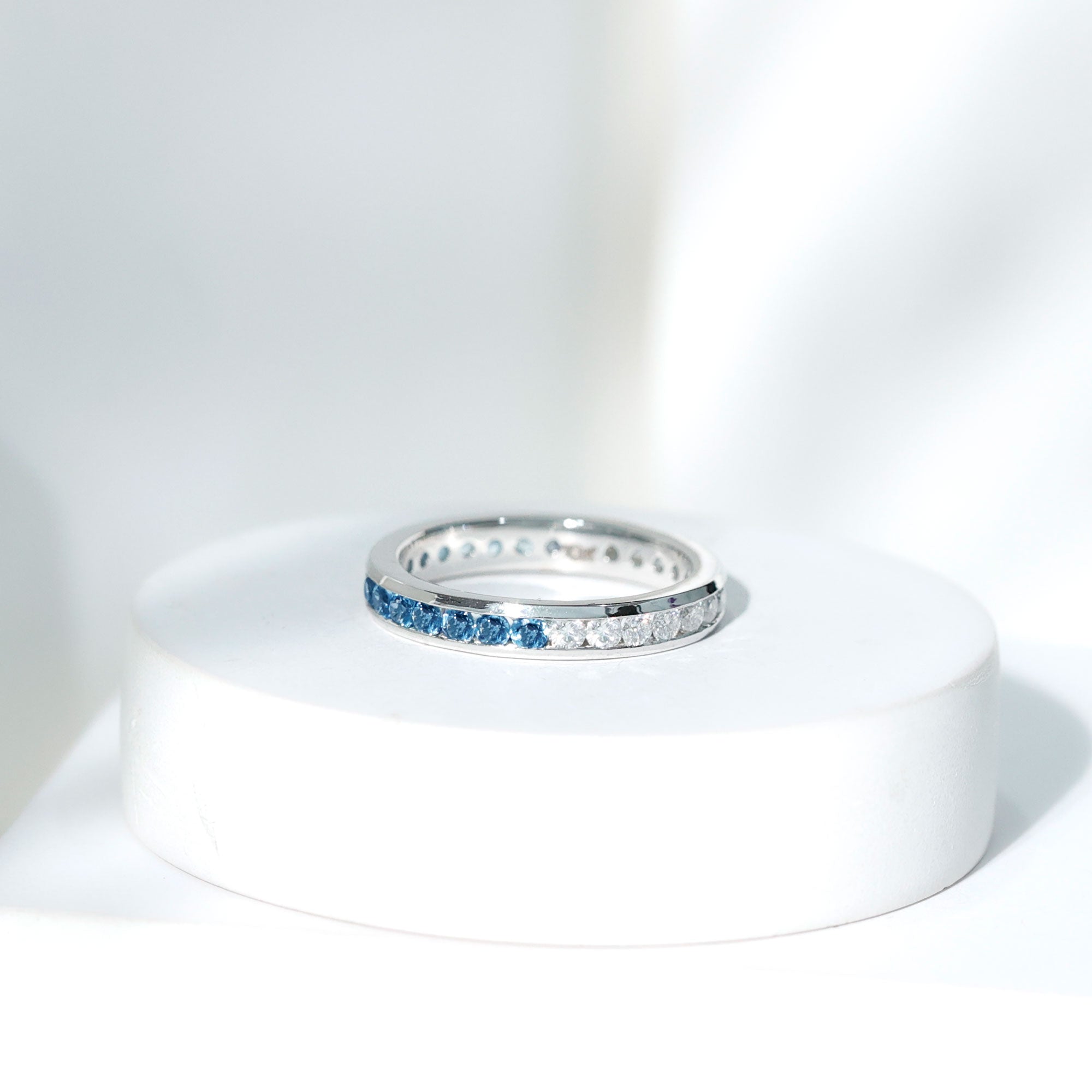 London Blue Topaz and Moissanite Eternity Ring With Certificate AAA - Rosec Jewels