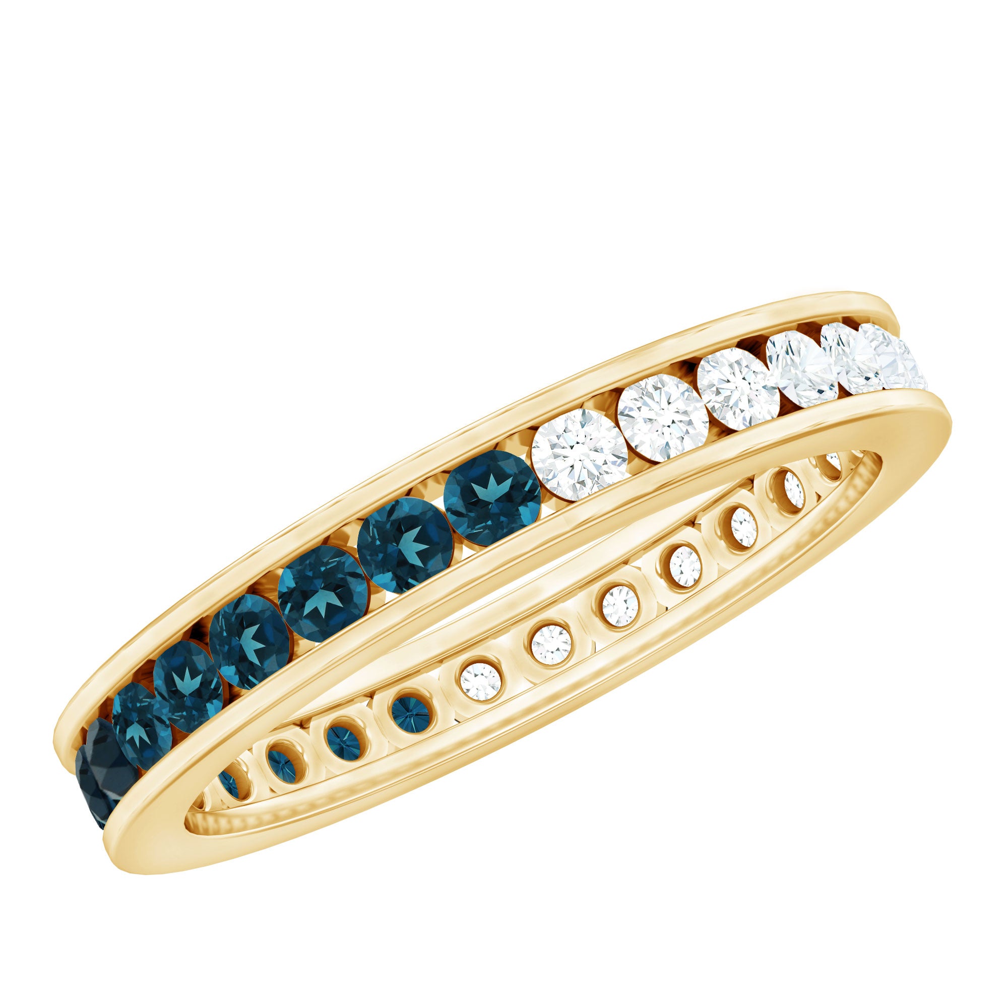 London Blue Topaz and Moissanite Eternity Ring With Certificate AAA - Rosec Jewels