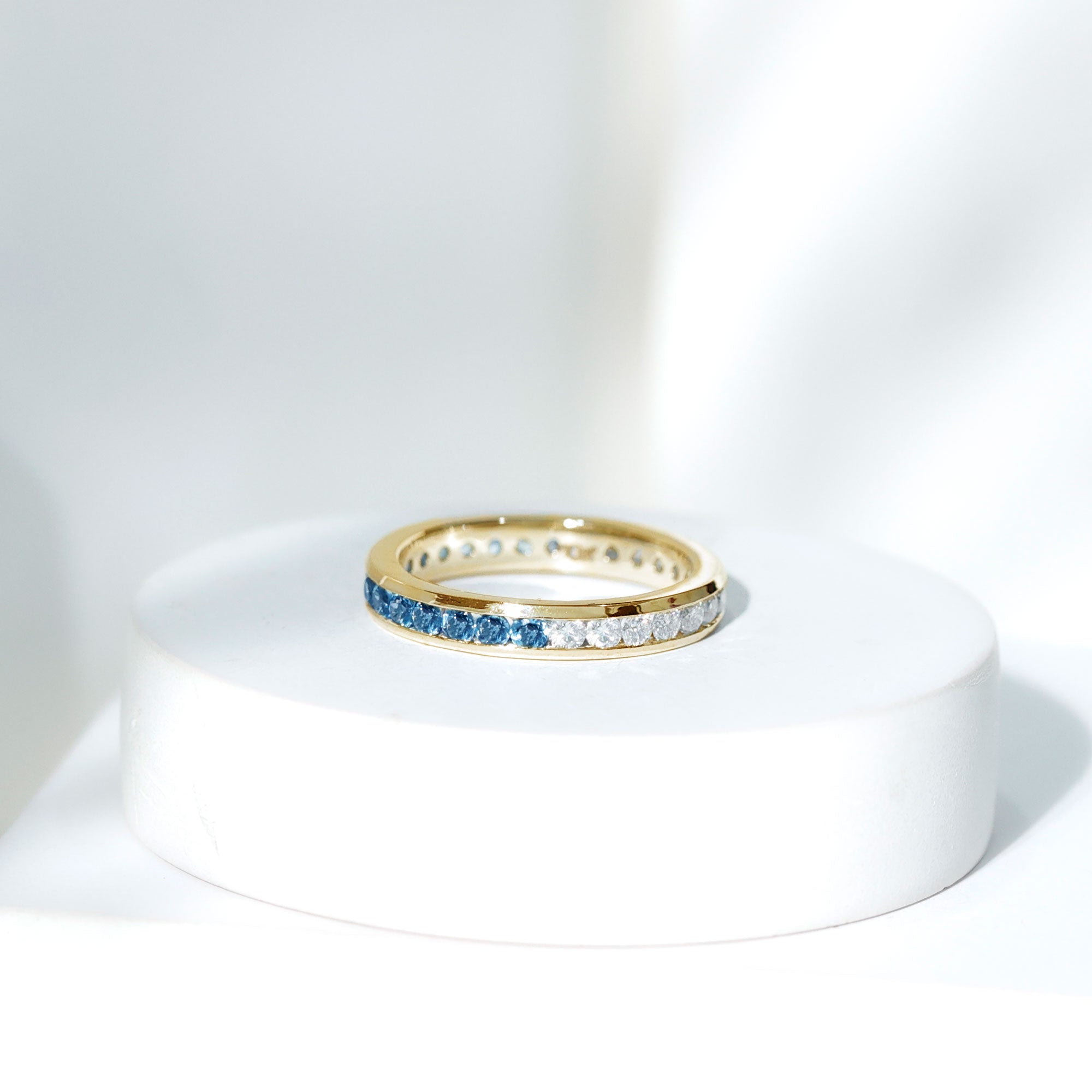London Blue Topaz and Moissanite Eternity Ring With Certificate AAA - Rosec Jewels