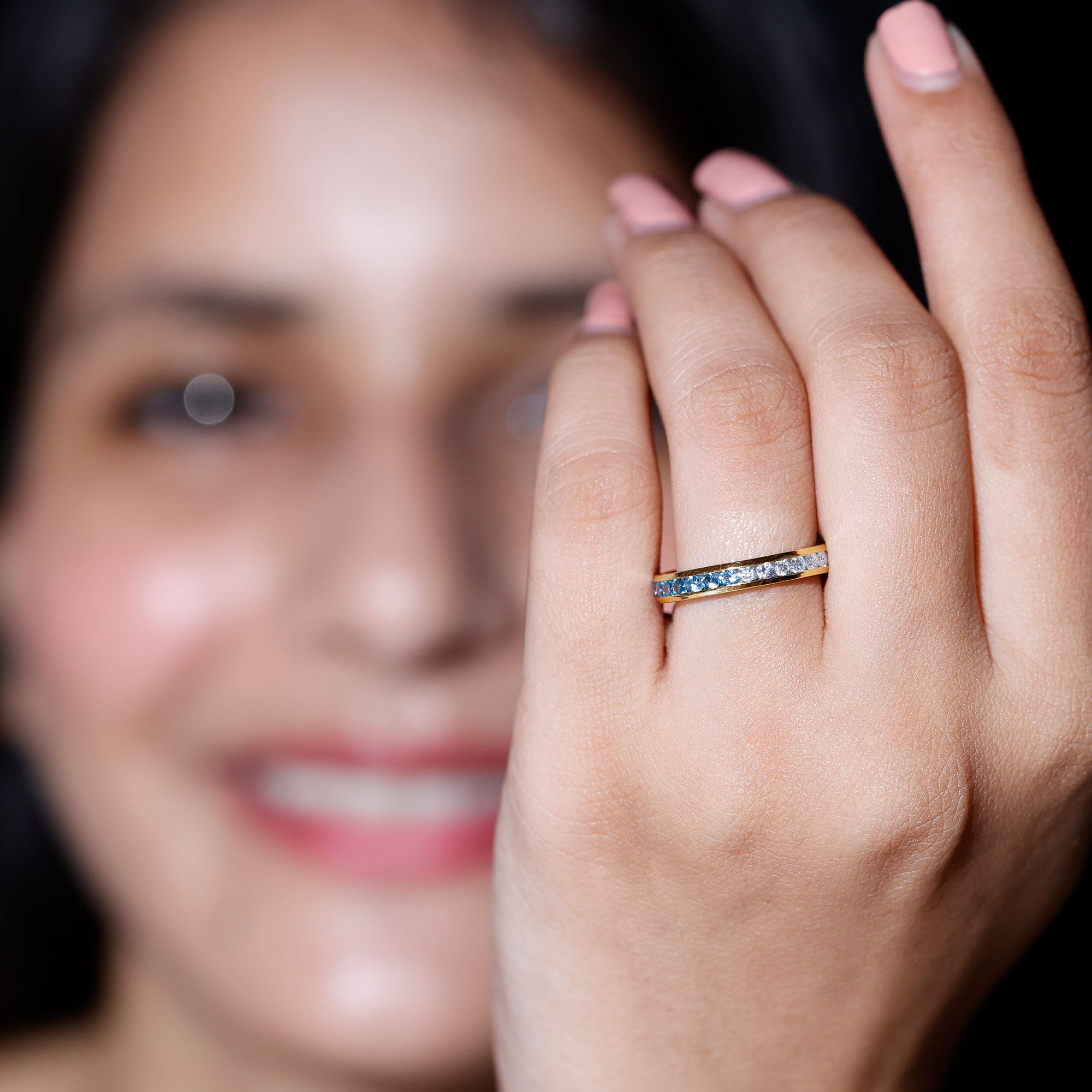 London Blue Topaz and Moissanite Eternity Ring With Certificate AAA - Rosec Jewels