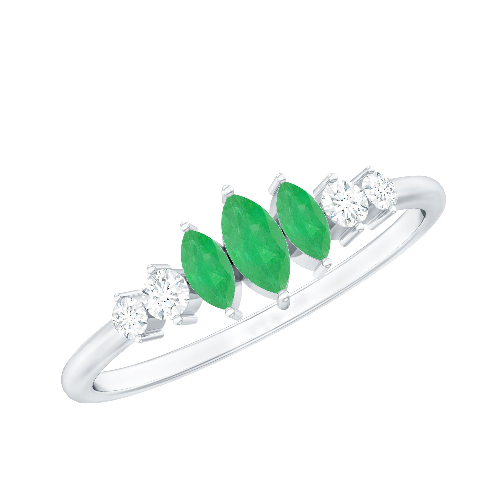 Marquise Emerald and Diamond 3 Stone Anniversary Ring for Women