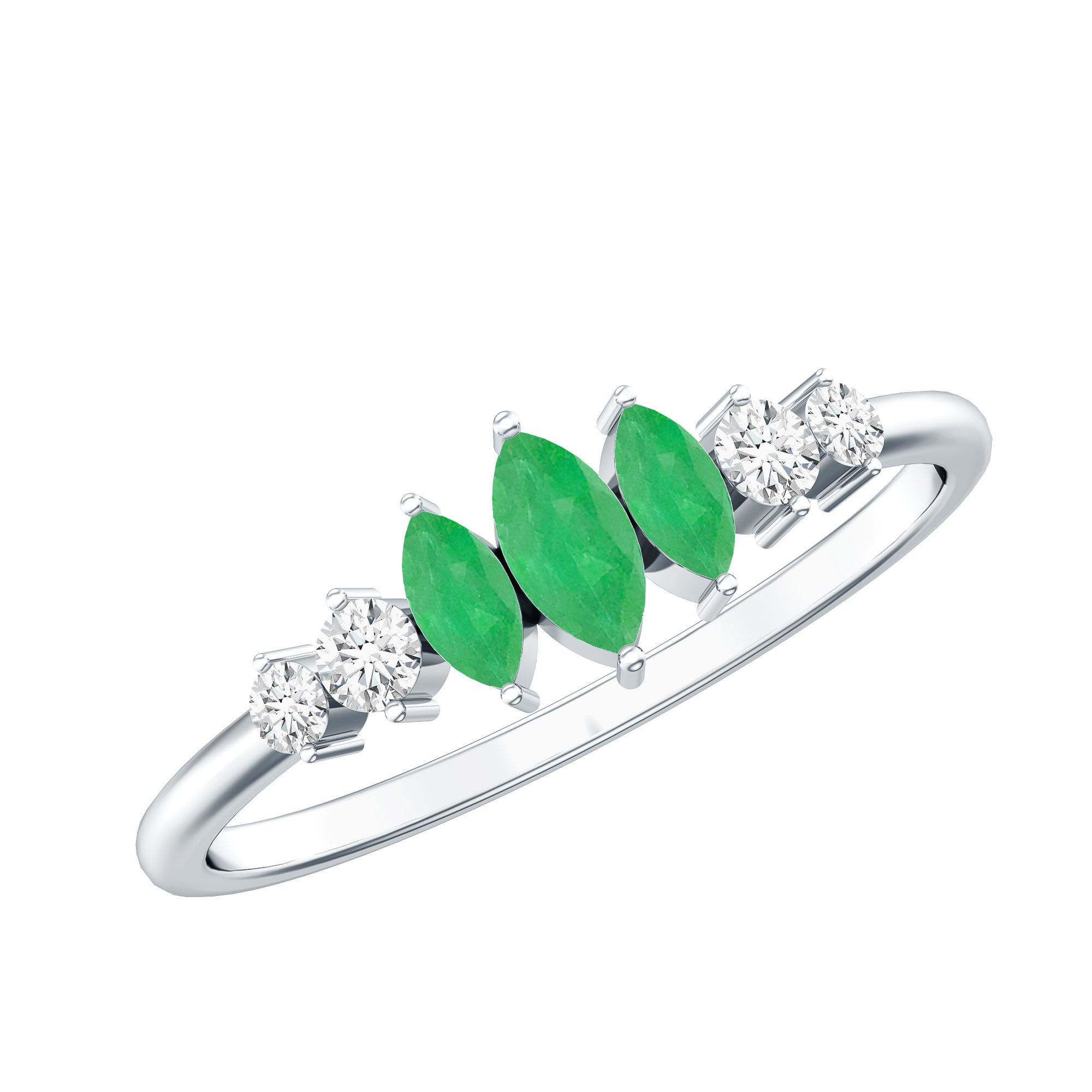 Rosec Jewels-Marquise Emerald and Diamond 3 Stone Anniversary Ring for Women