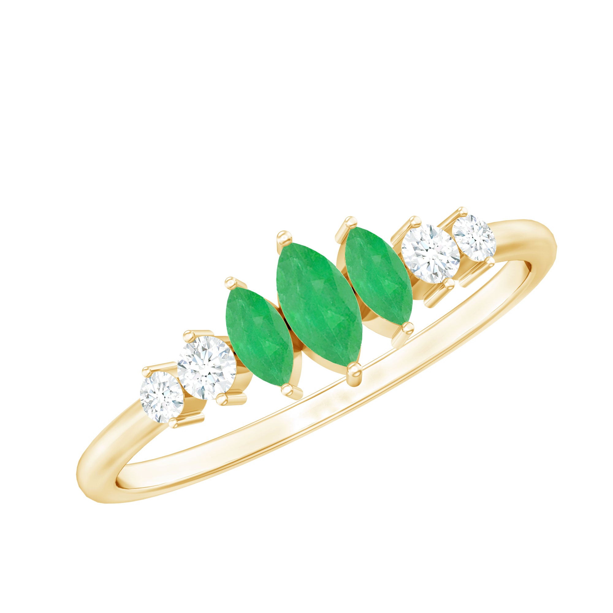 Marquise Emerald and Diamond 3 Stone Anniversary Ring for Women AAA - Rosec Jewels