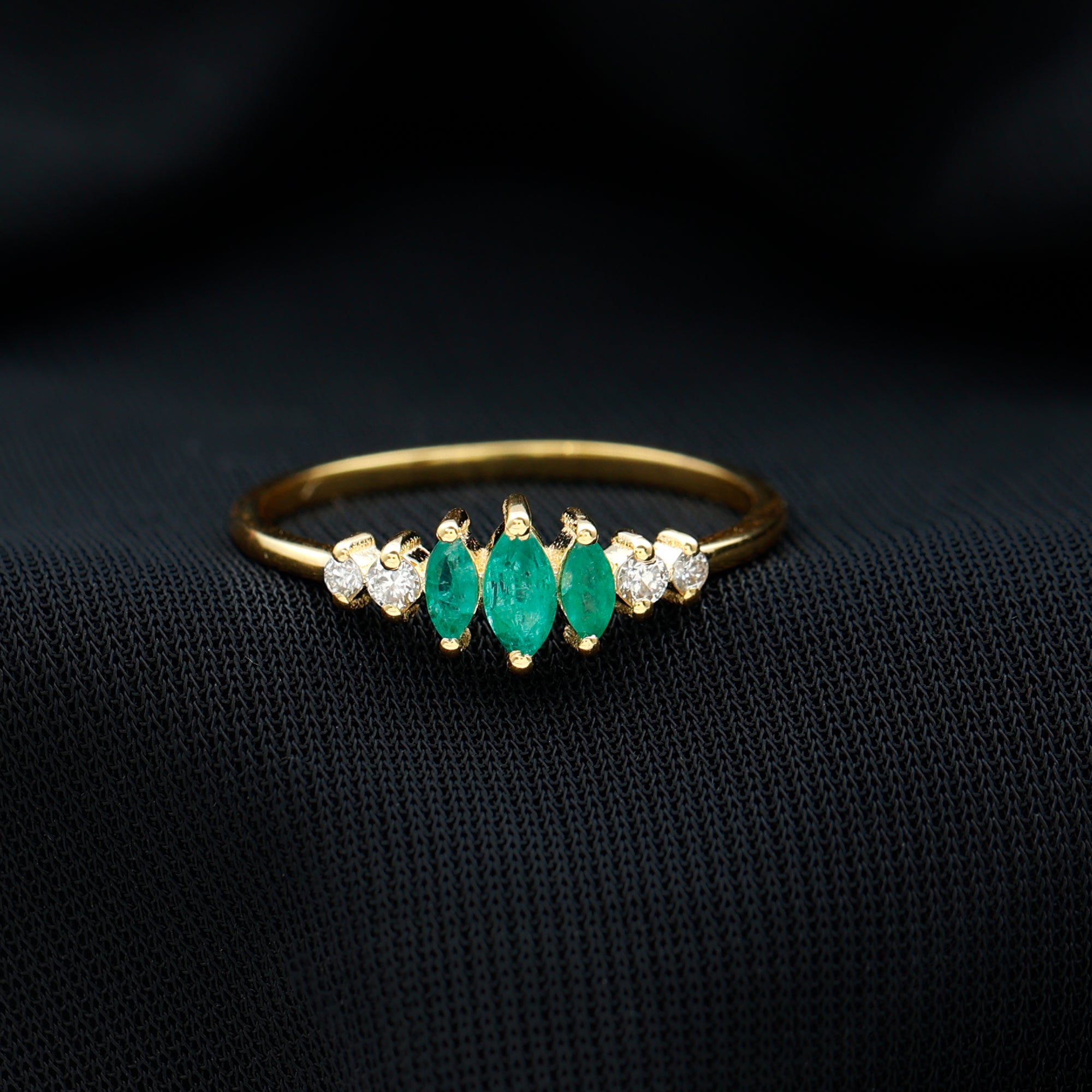 Rosec Jewels-Marquise Emerald and Diamond 3 Stone Anniversary Ring for Women