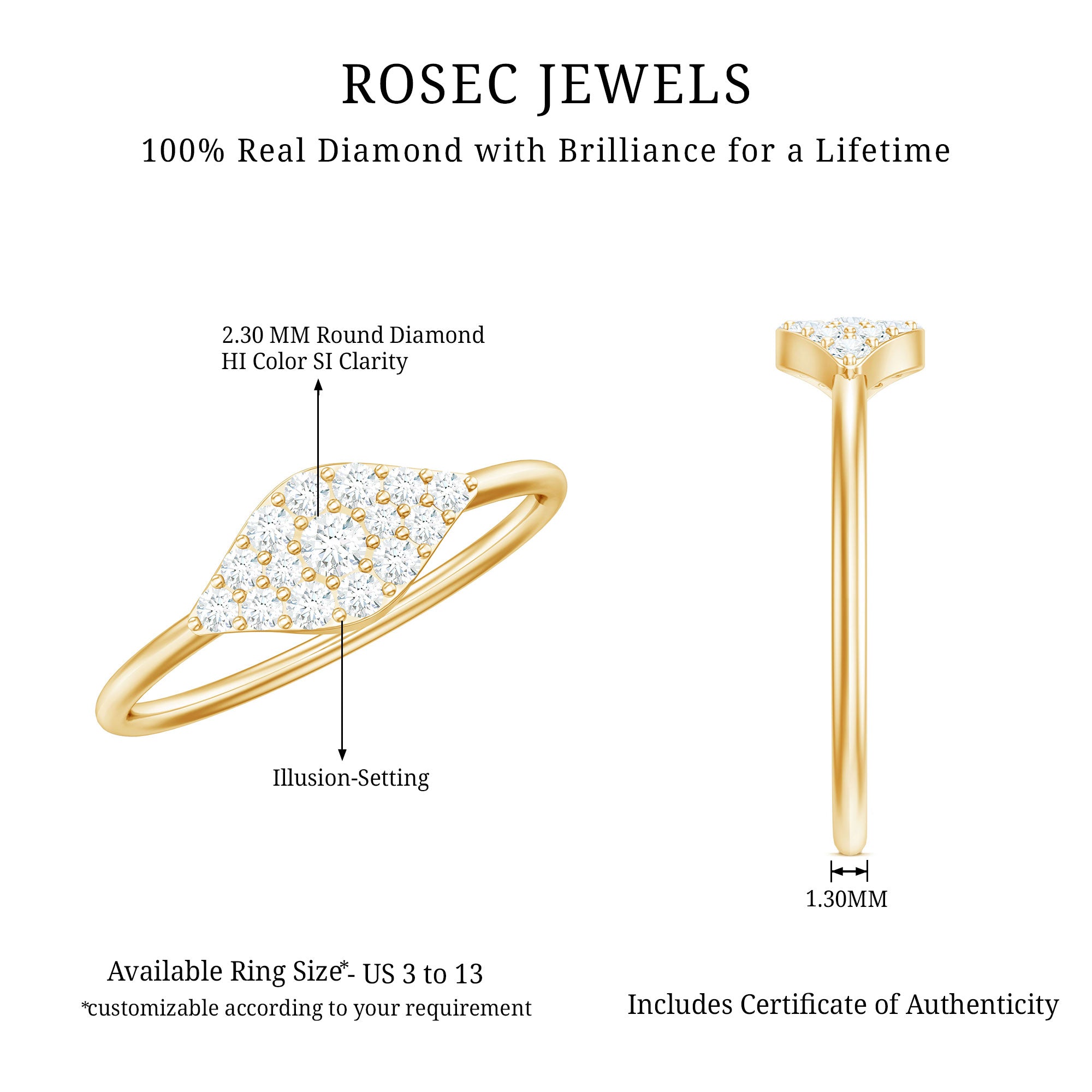 Certified Diamond Cluster Ring in Illusion Setting Natural - ( HI-SI ) - Rosec Jewels