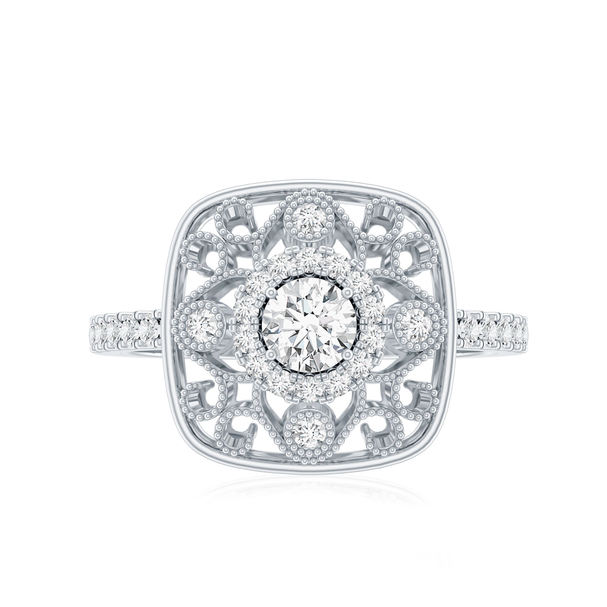 Moissanite Statement Engagement Ring with Milgrain Detailing D-VS1 - Rosec Jewels