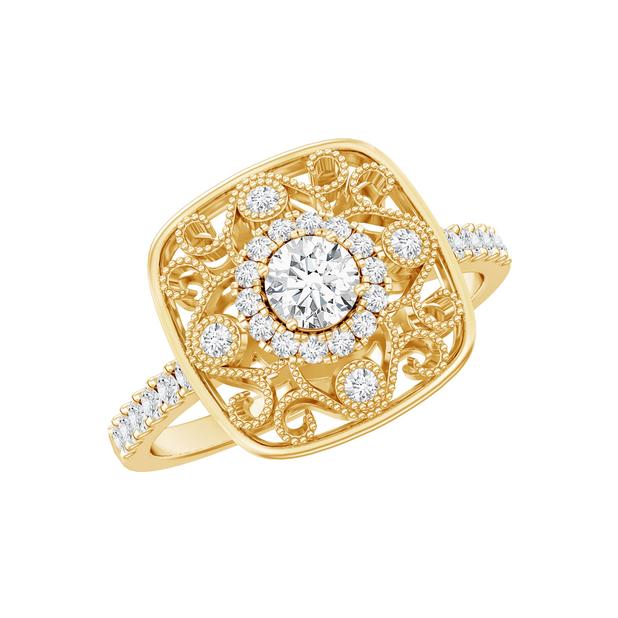 Moissanite Statement Engagement Ring with Milgrain Detailing D-VS1 - Rosec Jewels