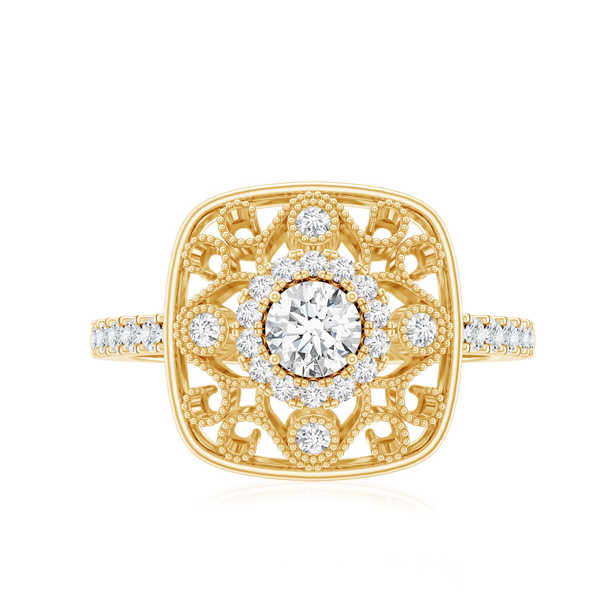 Moissanite Statement Engagement Ring with Milgrain Detailing D-VS1 - Rosec Jewels
