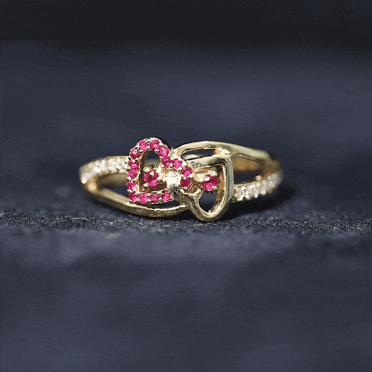 Natural Ruby Diamond Double Heart Promise Ring for Women AAA - Rosec Jewels