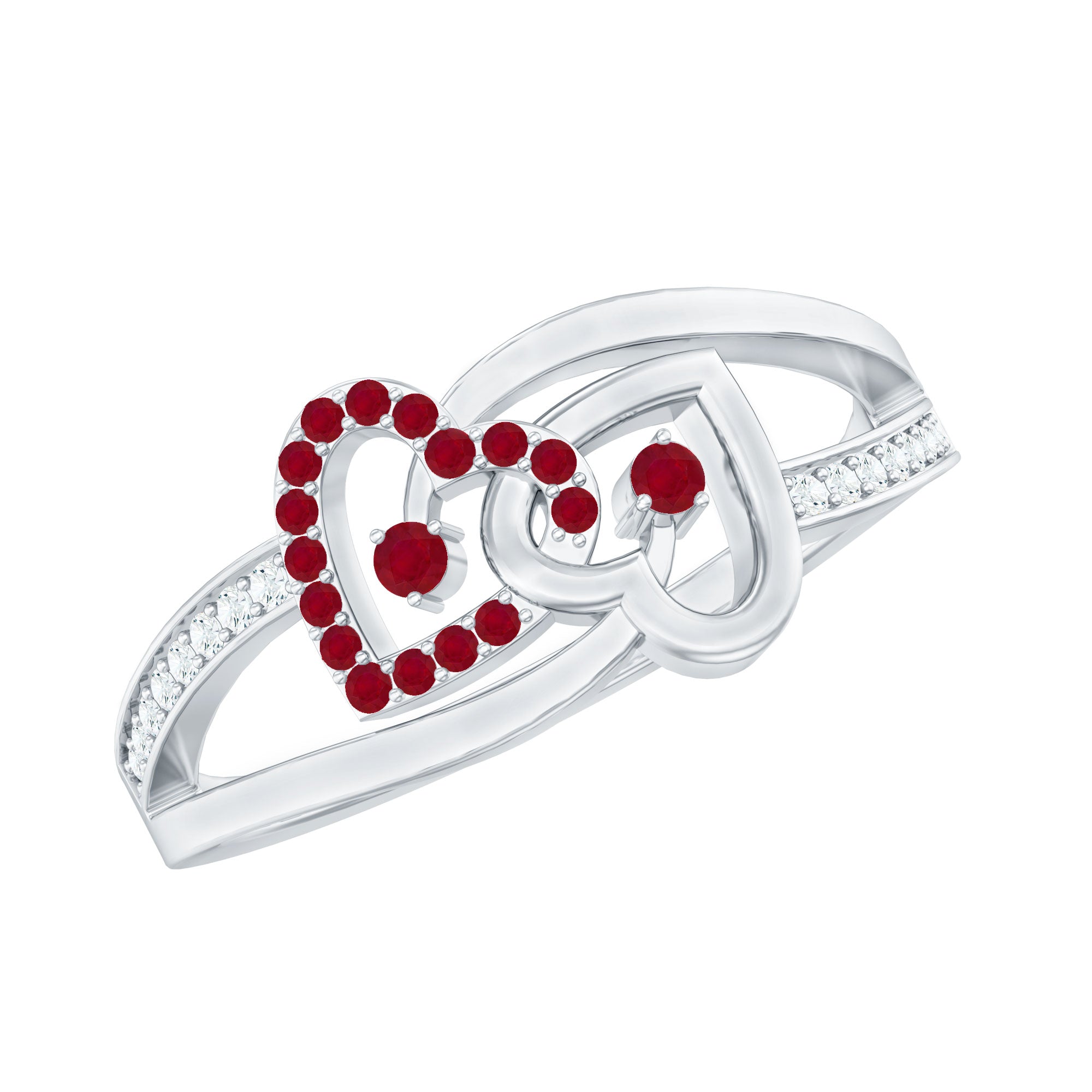 Natural Ruby Diamond Double Heart Promise Ring for Women AAA - Rosec Jewels