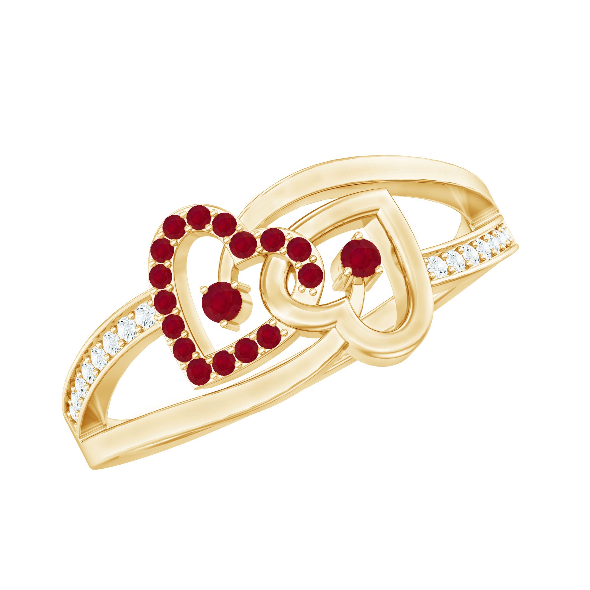 Natural Ruby Diamond Double Heart Promise Ring for Women AAA - Rosec Jewels