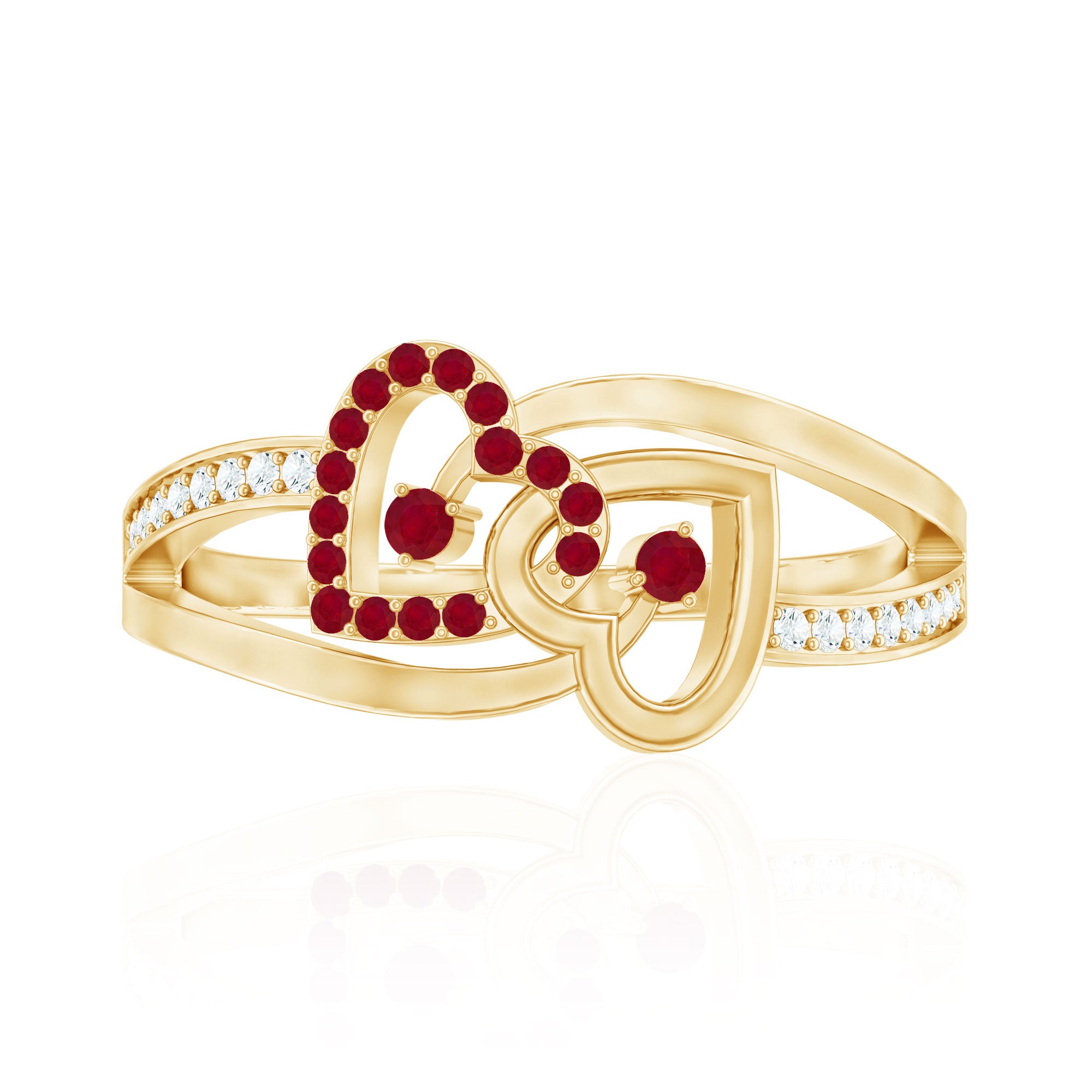 Natural Ruby Diamond Double Heart Promise Ring for Women AAA - Rosec Jewels