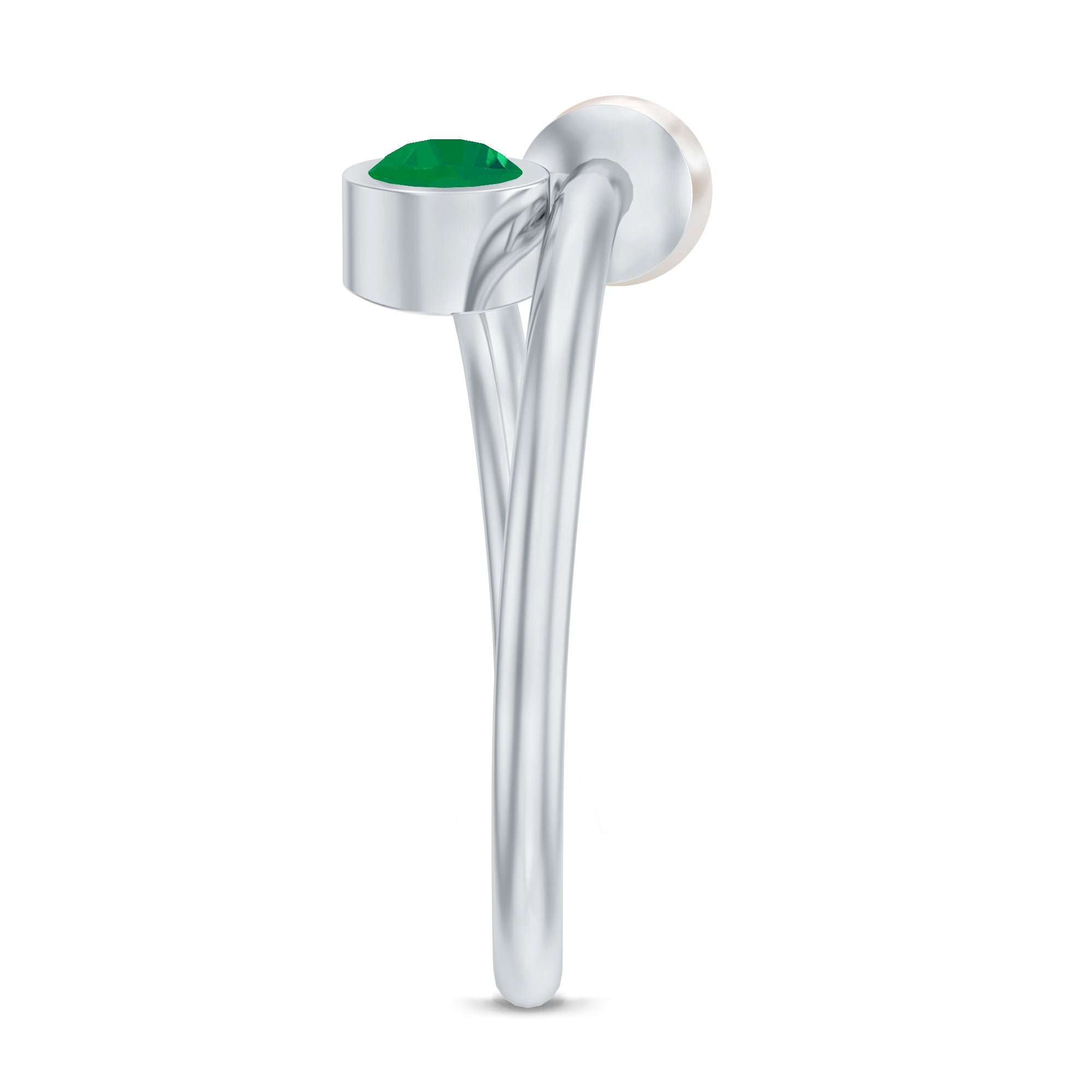 Rosec Jewels-Real Freshwater Pearl and Emerald Toi et Moi Promise Ring