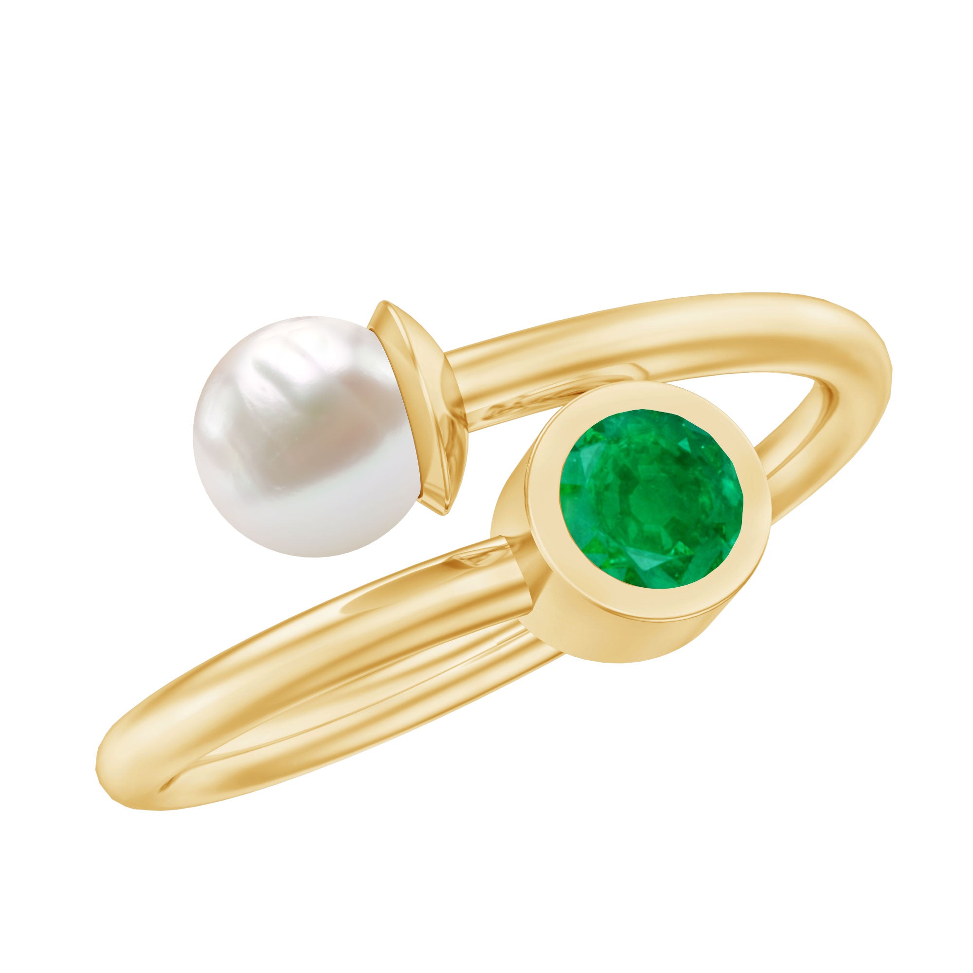 Real Freshwater Pearl and Emerald Toi et Moi Promise Ring AAA - Rosec Jewels