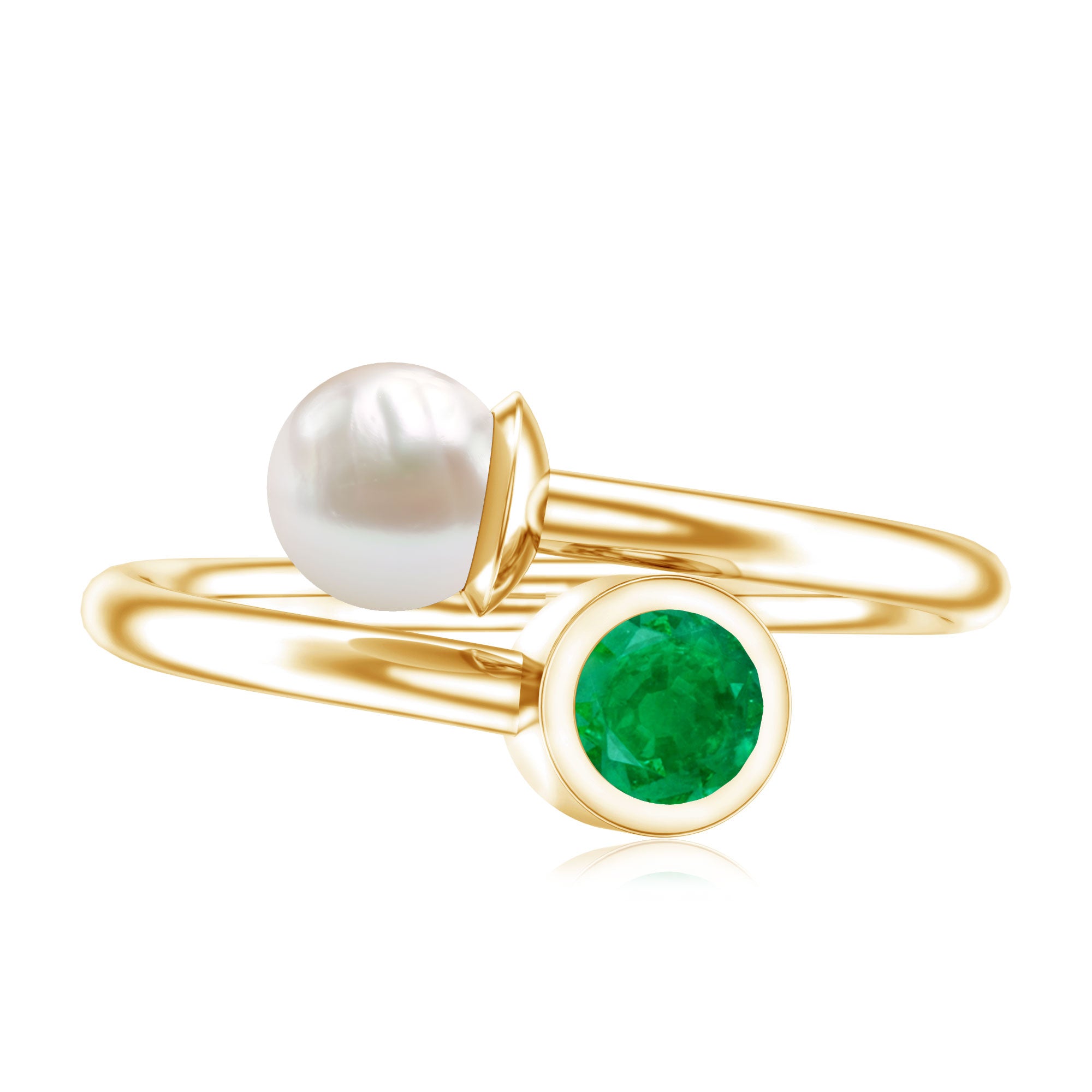 Real Freshwater Pearl and Emerald Toi et Moi Promise Ring AAA - Rosec Jewels