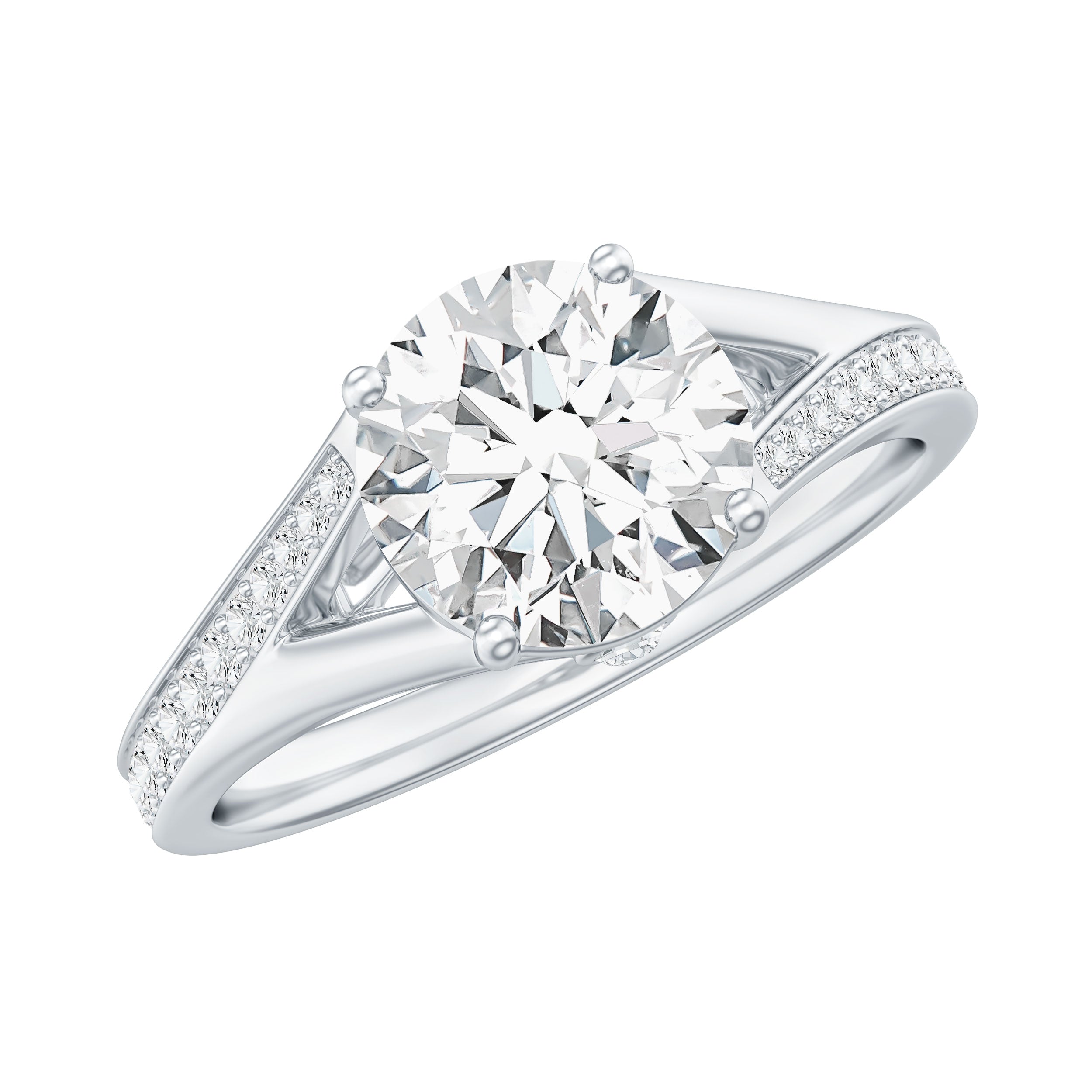 Round Moissanite Solitaire Engagement Ring with Split Shank D-VS1 - Rosec Jewels