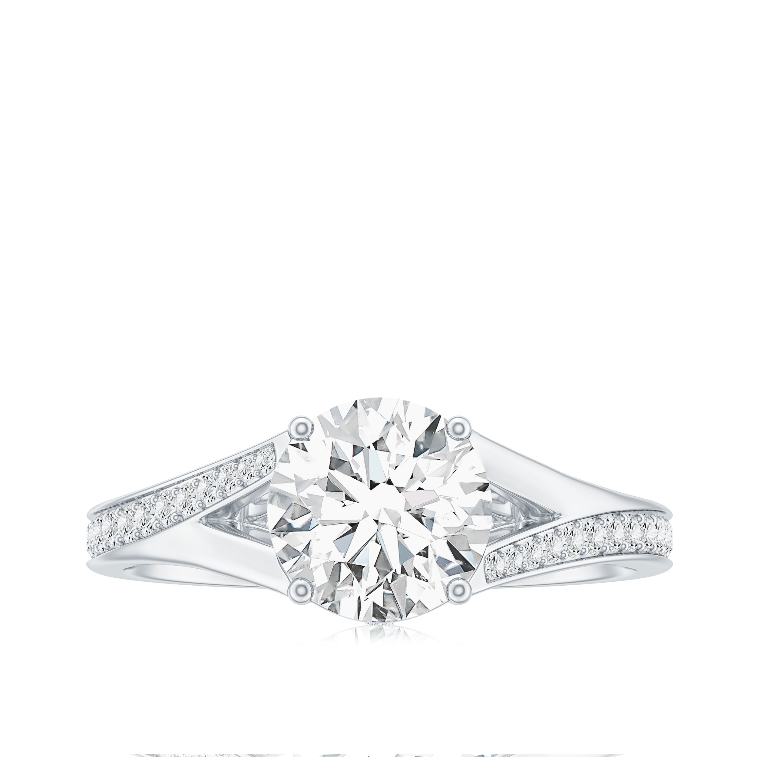 Round Moissanite Solitaire Engagement Ring with Split Shank D-VS1 - Rosec Jewels