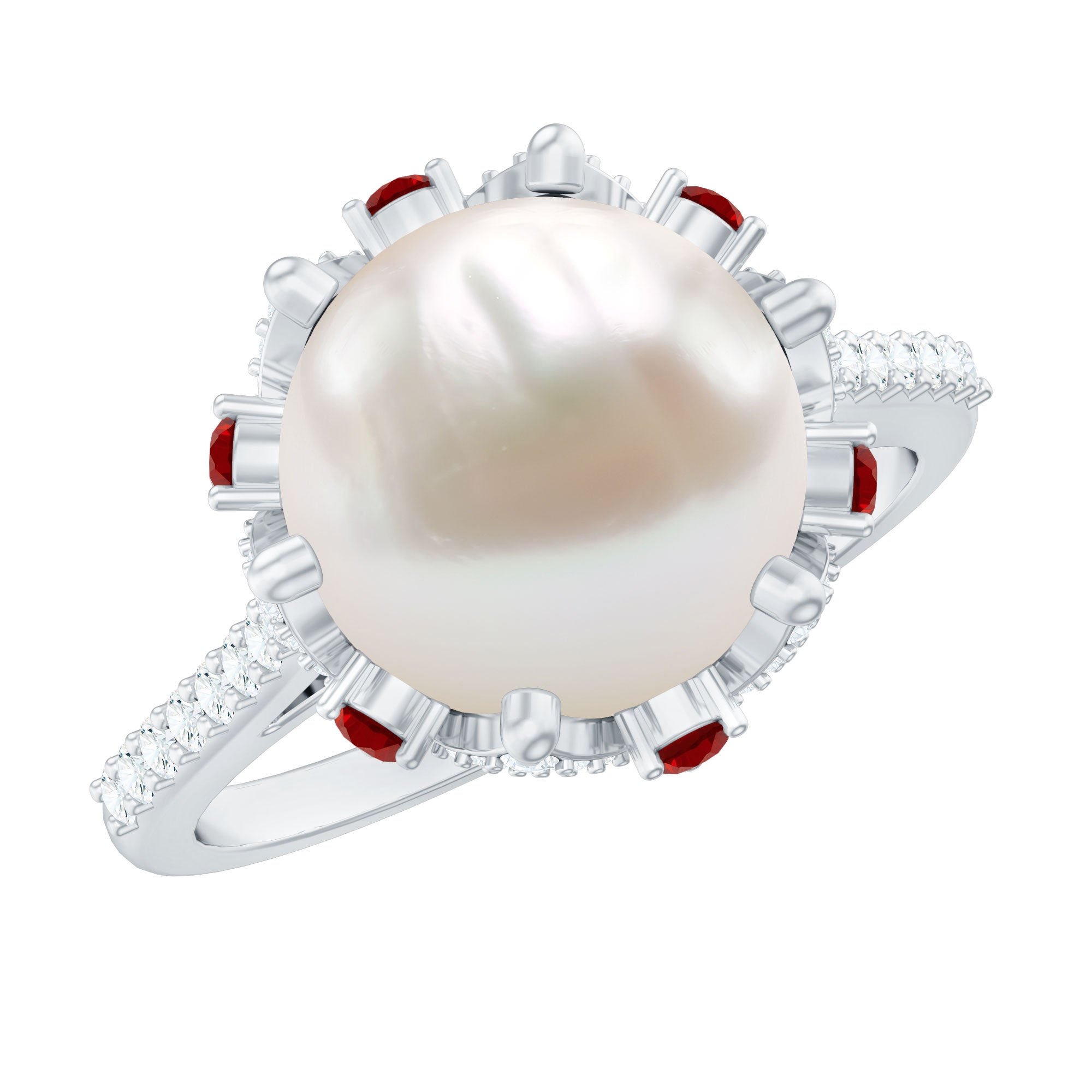 Freshwater Pearl and Created Ruby Cocktail Ring with Moissanite Accent