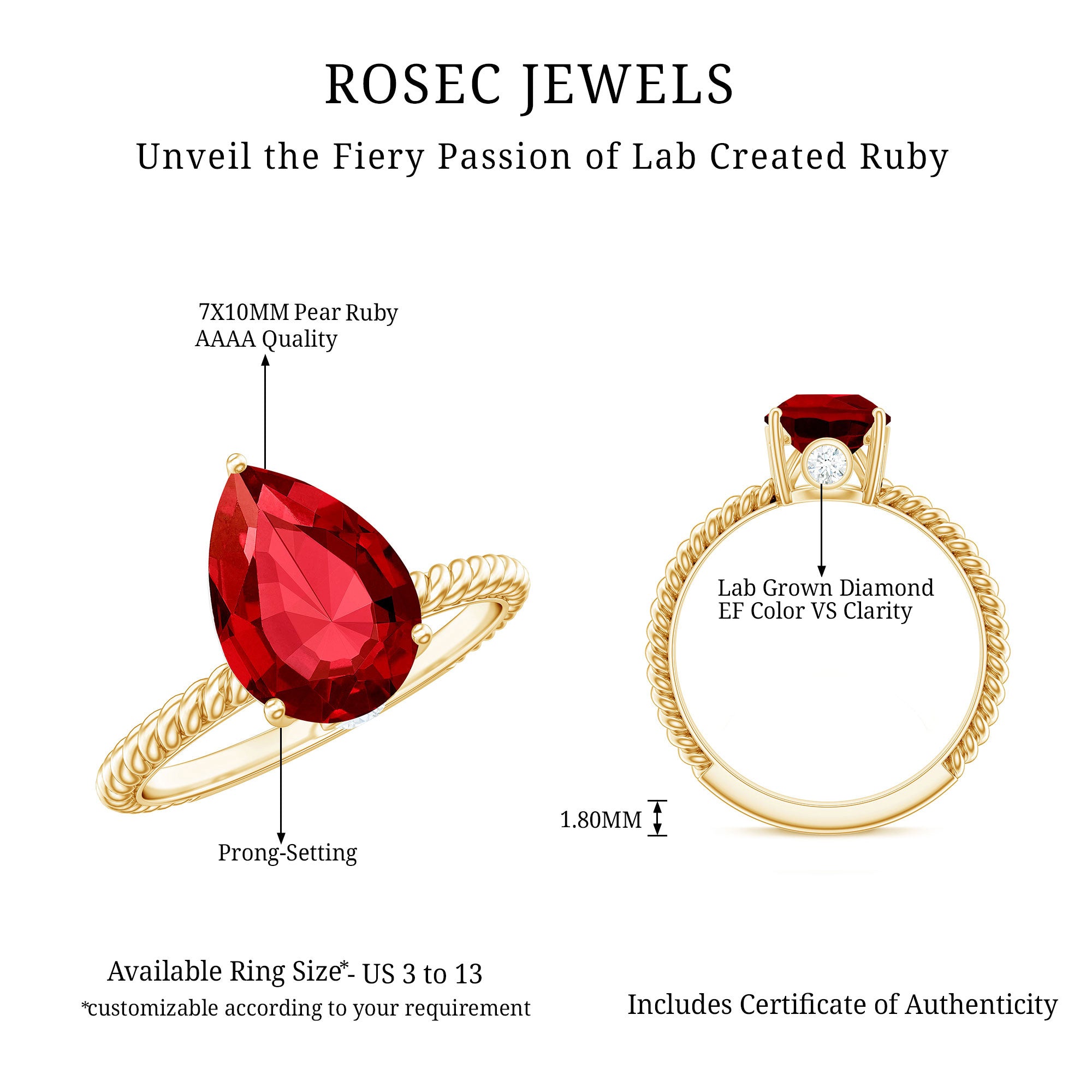 2.9 Carat Lab Created Ruby Teardrop Engagement Ring With Surprise Diamonds AAAA - Rosec Jewels