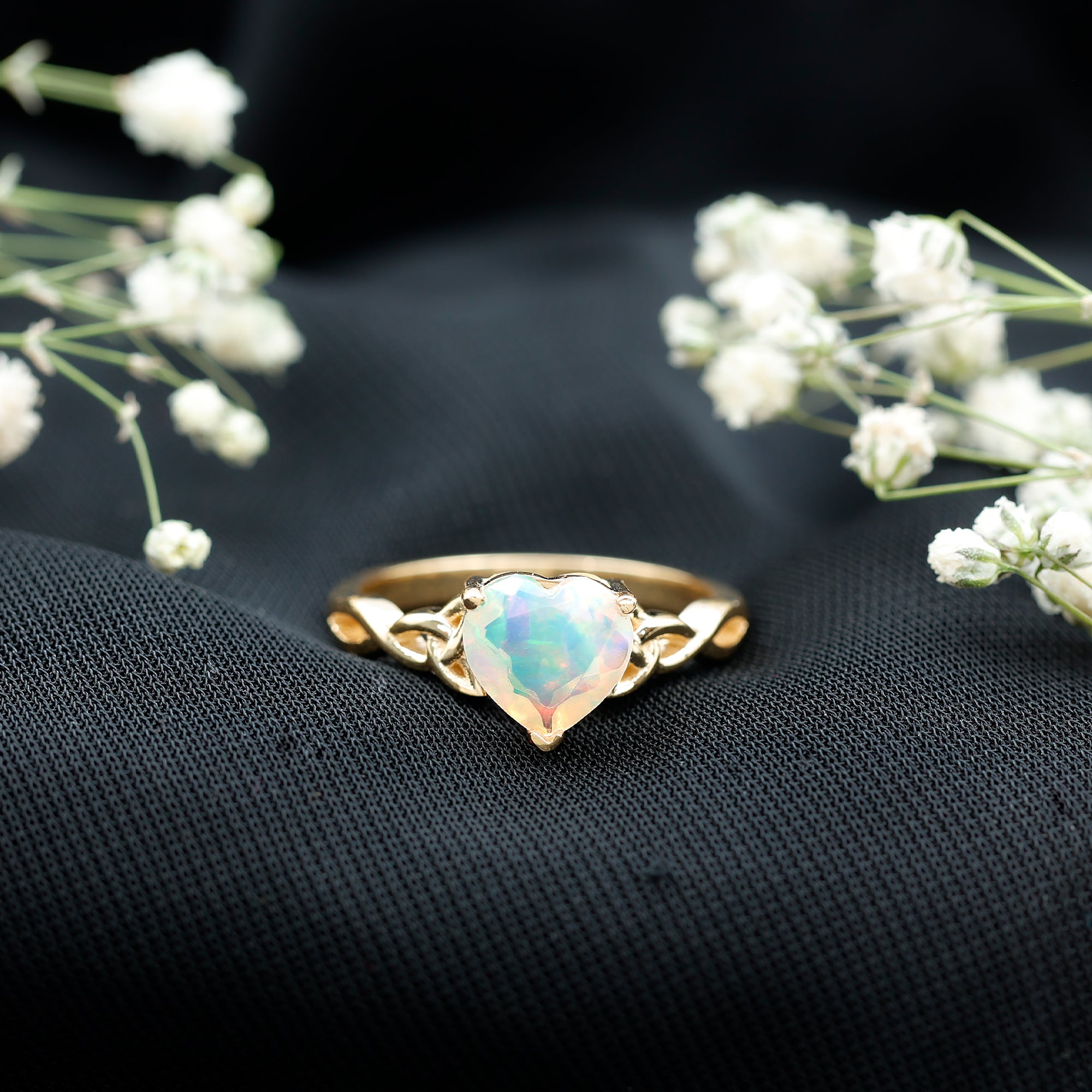 Certified 2 Carat Ethiopian Opal Heart Engagement Ring with Celtic Knot AAA - Rosec Jewels