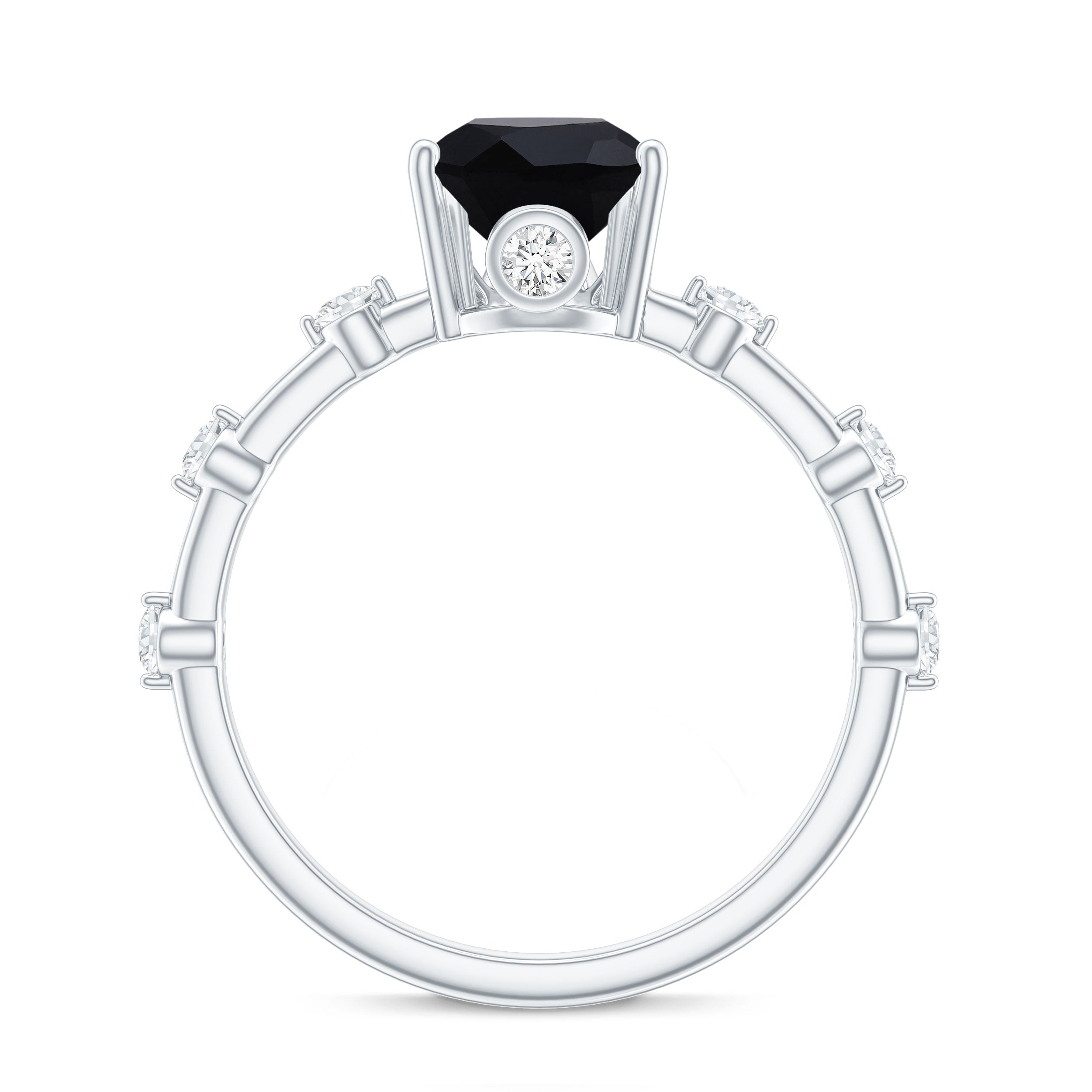Pear Shape Black Onyx Solitaire Engagement Ring with Diamond AAA - Rosec Jewels