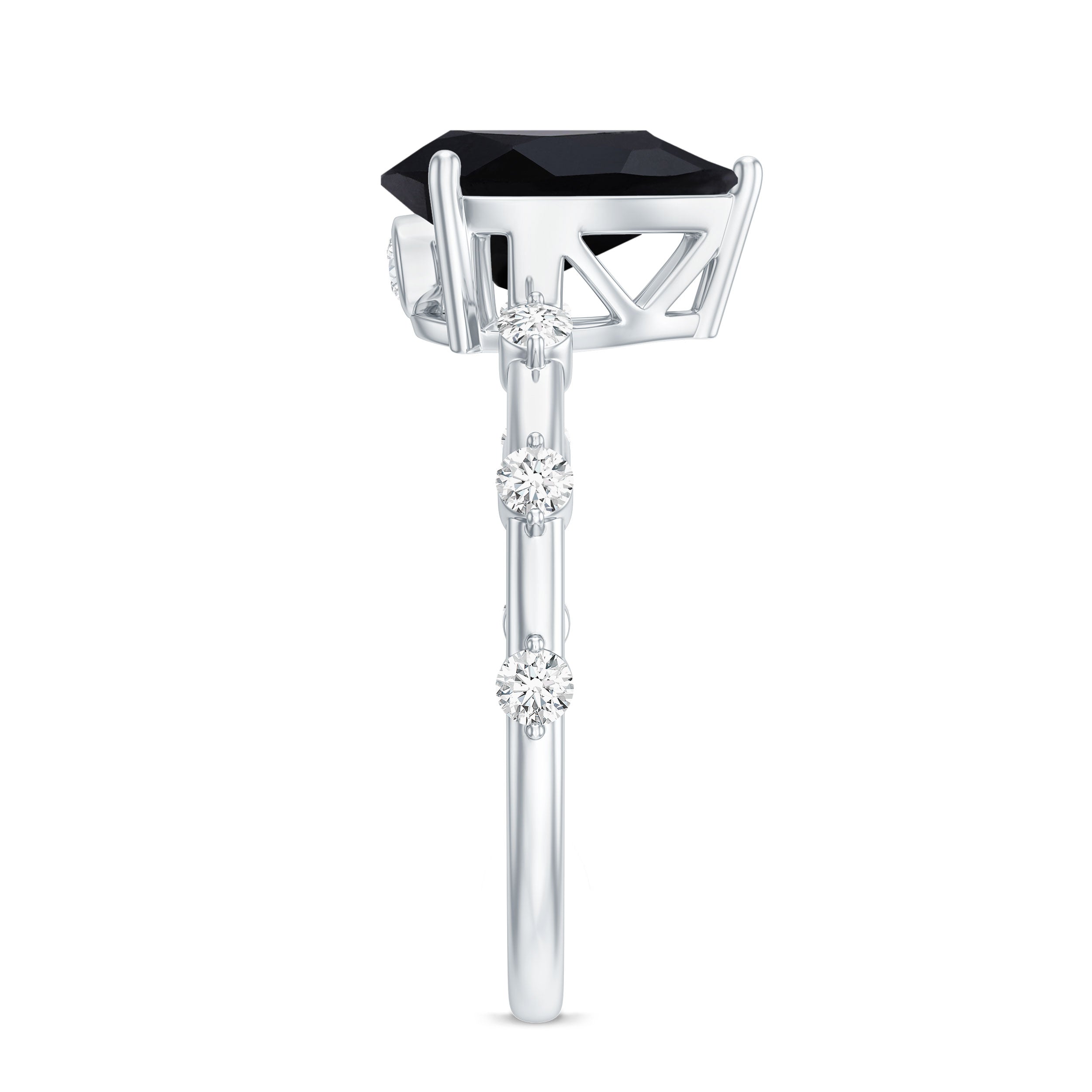 Pear Shape Black Onyx Solitaire Engagement Ring with Diamond AAA - Rosec Jewels