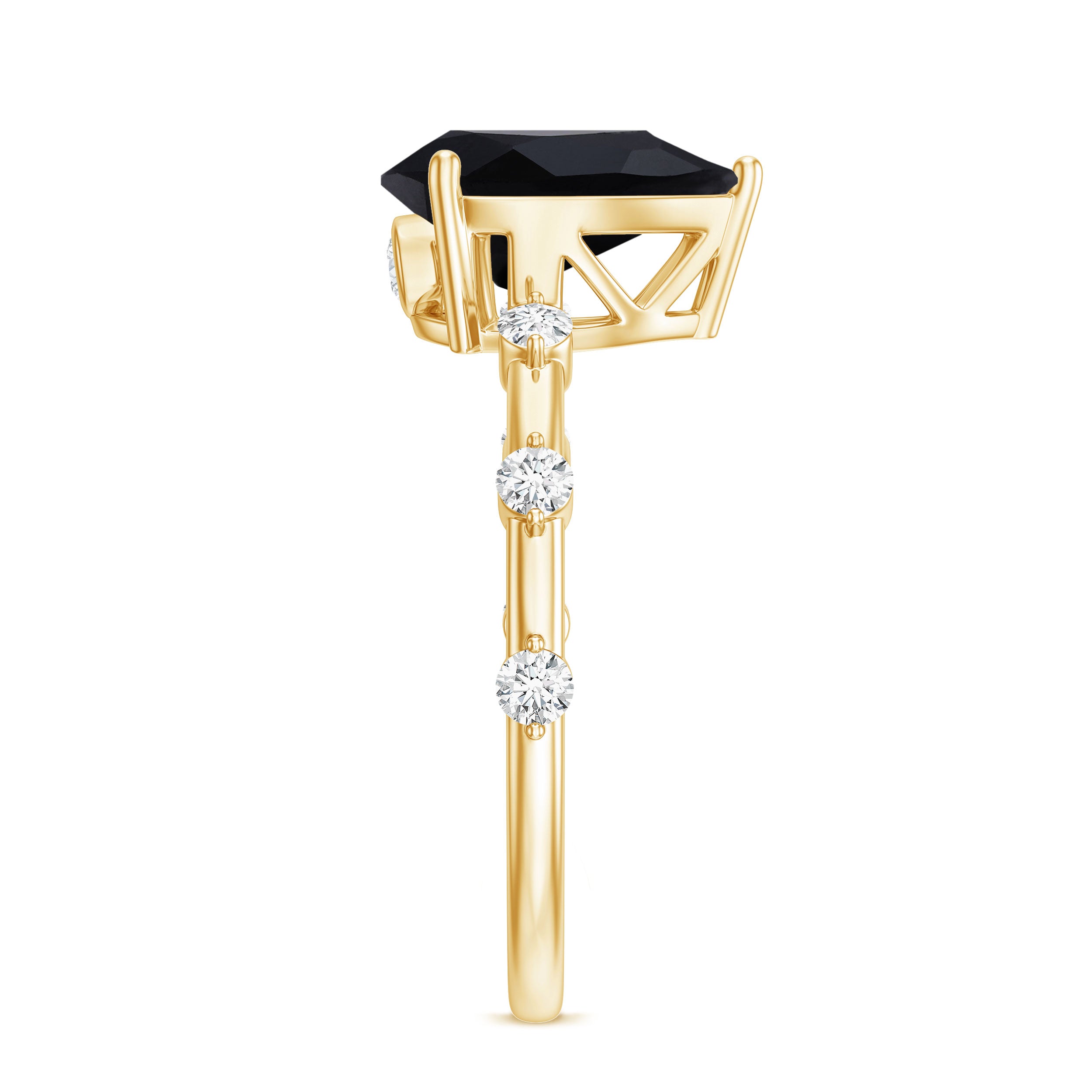Pear Shape Black Onyx Solitaire Engagement Ring with Diamond AAA - Rosec Jewels