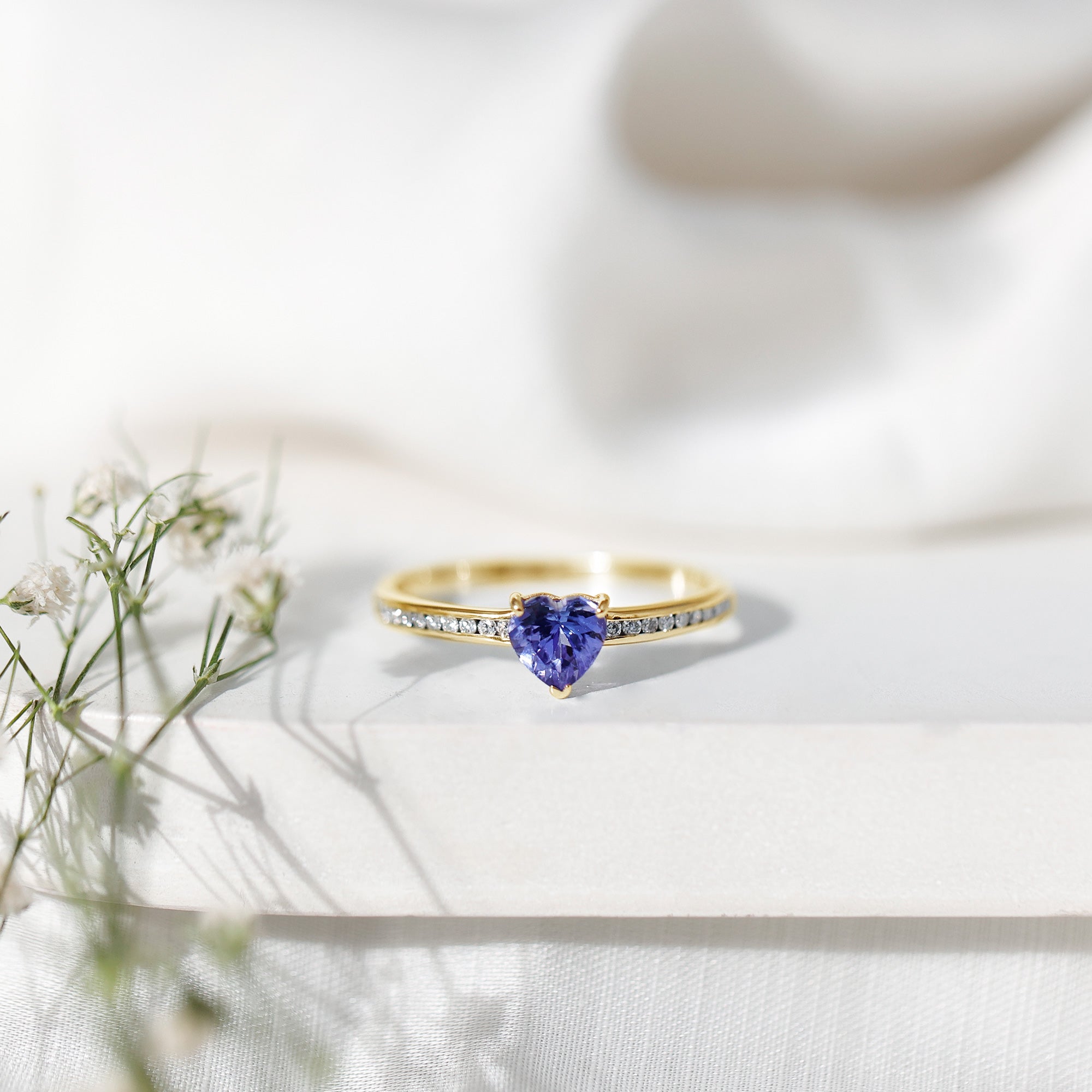 Natural Tanzanite Heart Promise Ring with Diamond AAA - Rosec Jewels