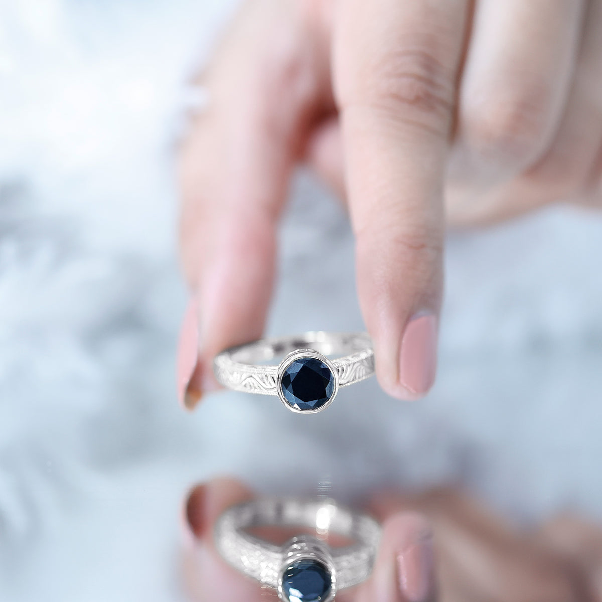 Vintage Style 2 Carat Lab Grown Black Diamond Bezel Set Engagement Ring AAAA ( Synthetic ) - Rosec Jewels