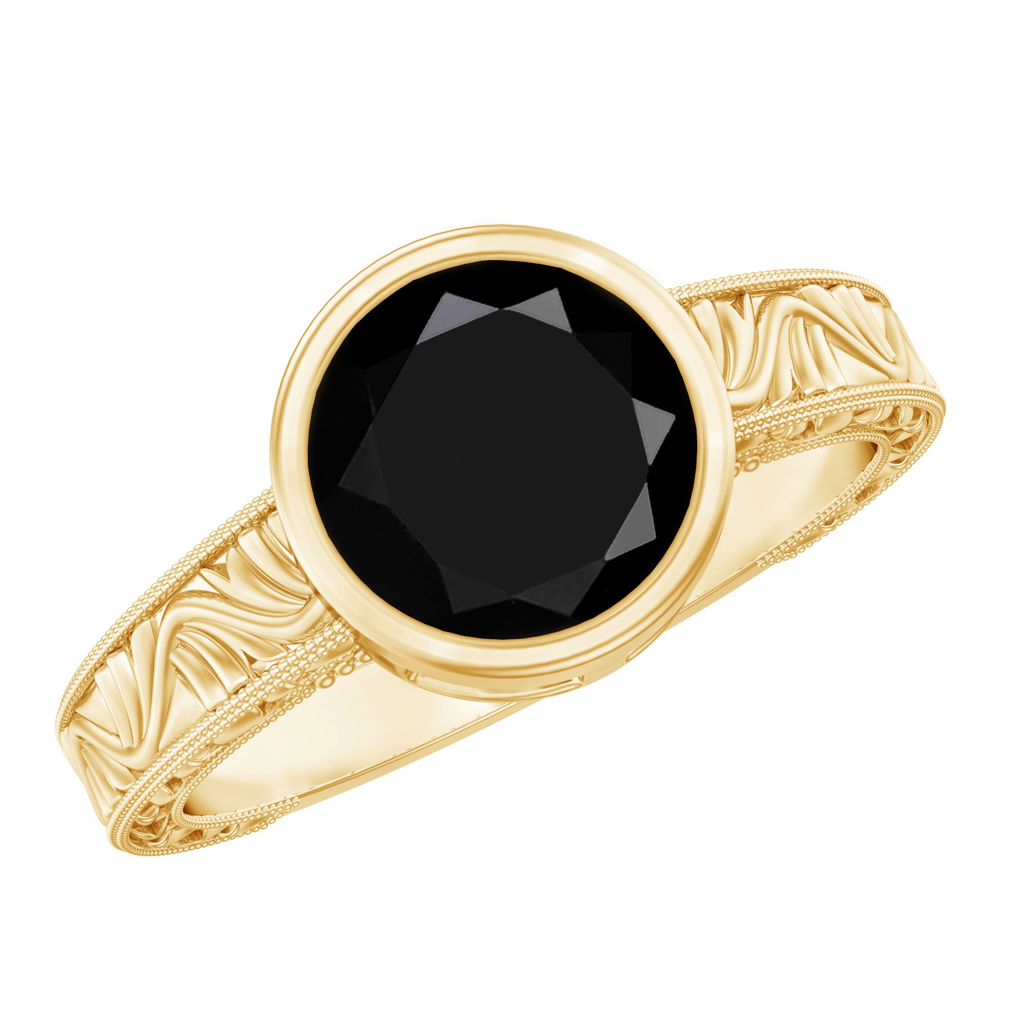 Vintage Style 2 Carat Lab Grown Black Diamond Bezel Set Engagement Ring AAAA ( Synthetic ) - Rosec Jewels