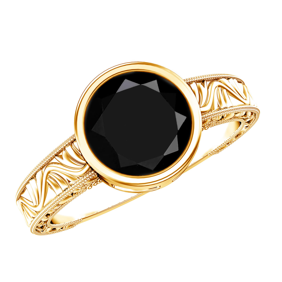 Vintage Style 2 Carat Lab Grown Black Diamond Bezel Set Engagement Ring AAAA ( Synthetic ) - Rosec Jewels