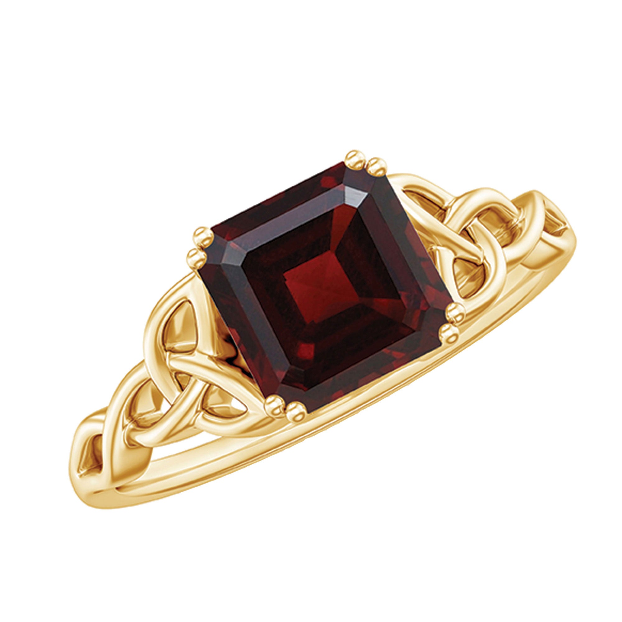 Natural Asscher Cut Garnet Knot Engagement Ring AAA - Rosec Jewels