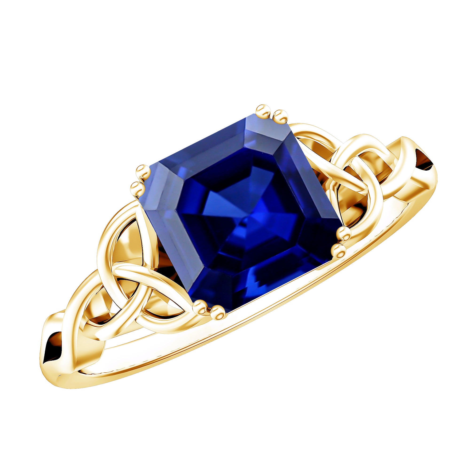Certified 4.8 Carat Asscher Cut Lab Created Blue Sapphire Celtic Knot Engagement Ring AAAA - Rosec Jewels