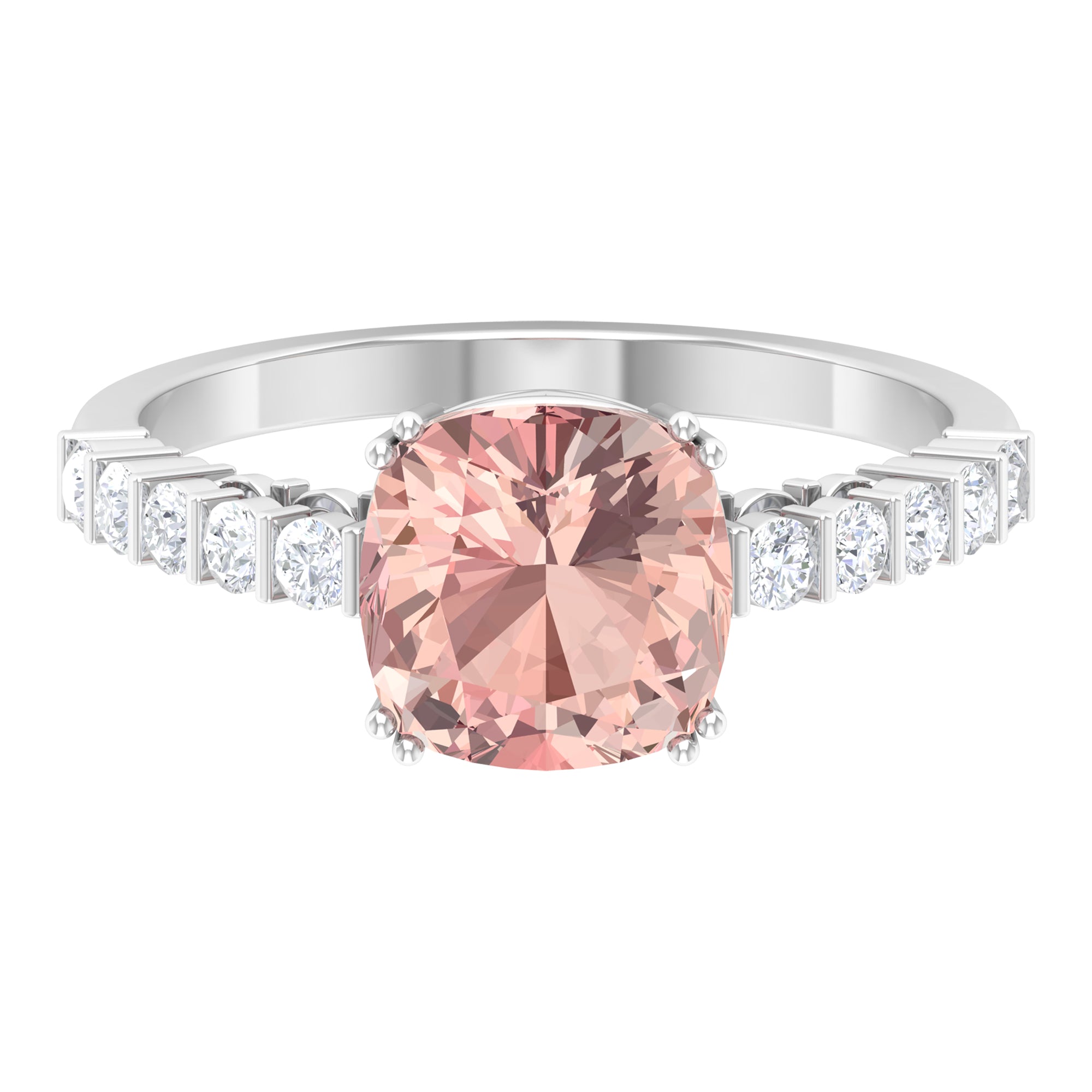 Cushion Morganite Solitaire Engagement Ring with Diamond