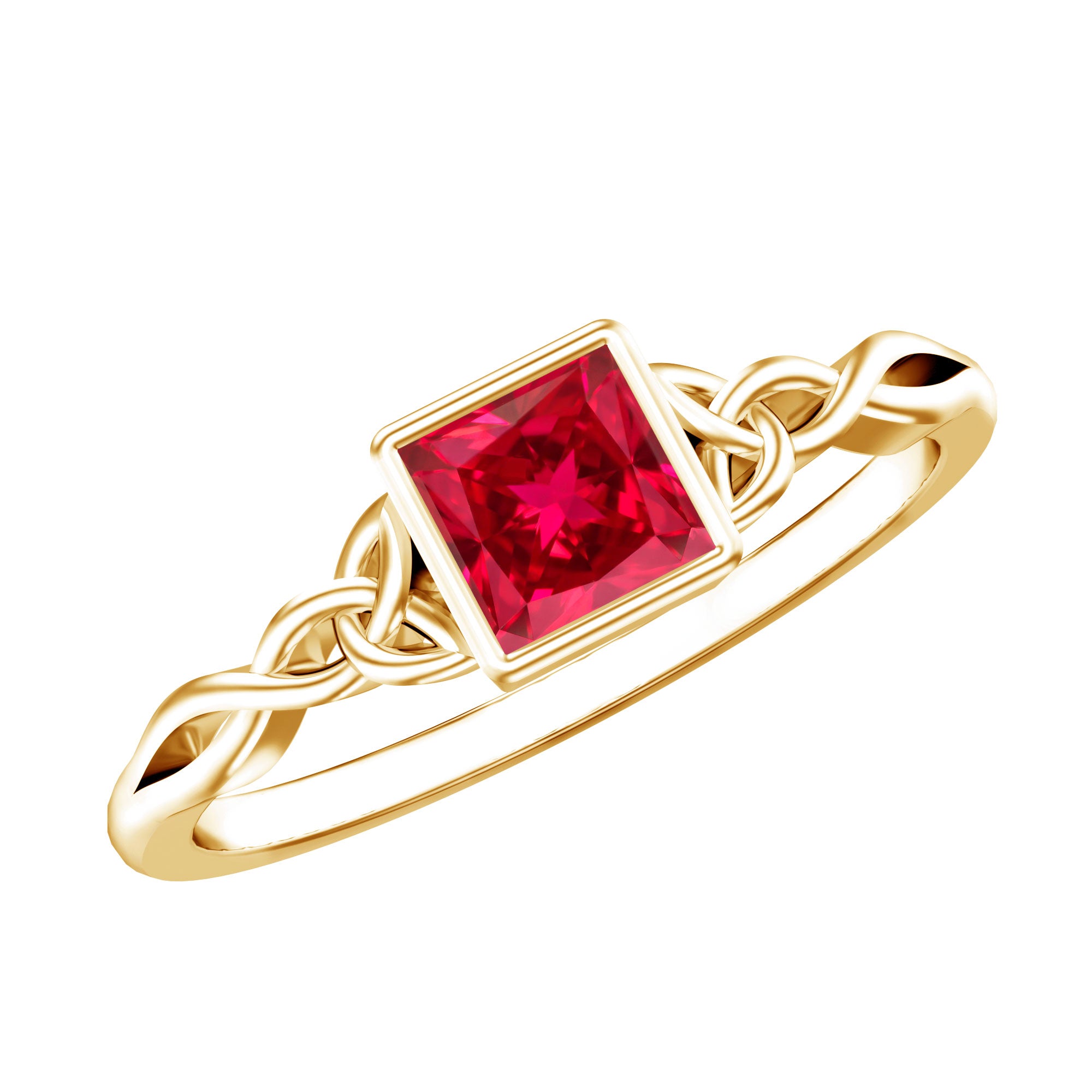 Certified 1.5 Carat Lab Grown Ruby Princess Cut Promise Ring with Celtic Knot AAAA - Rosec Jewels